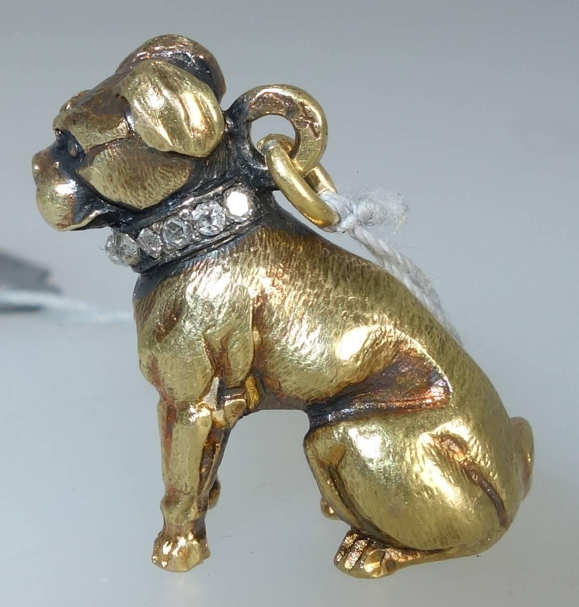 Victorian French Diamond Gold Dog Pendant, Circa 1900 