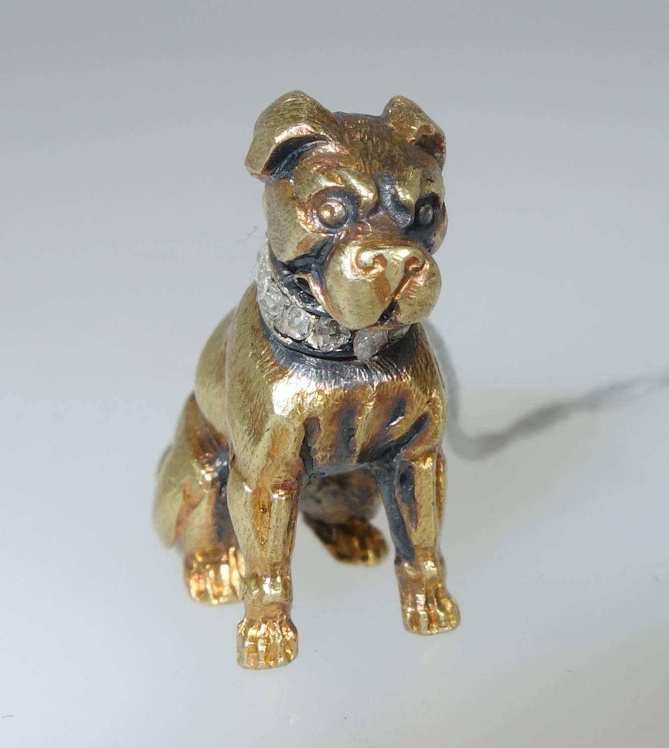 French Diamond Gold Dog Pendant, Circa 1900  In Excellent Condition In Aspen, CO