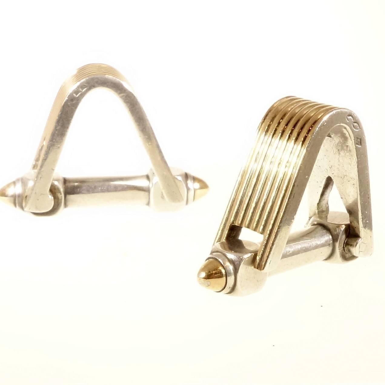 Art Deco 1950s French Silver Gold Cufflinks