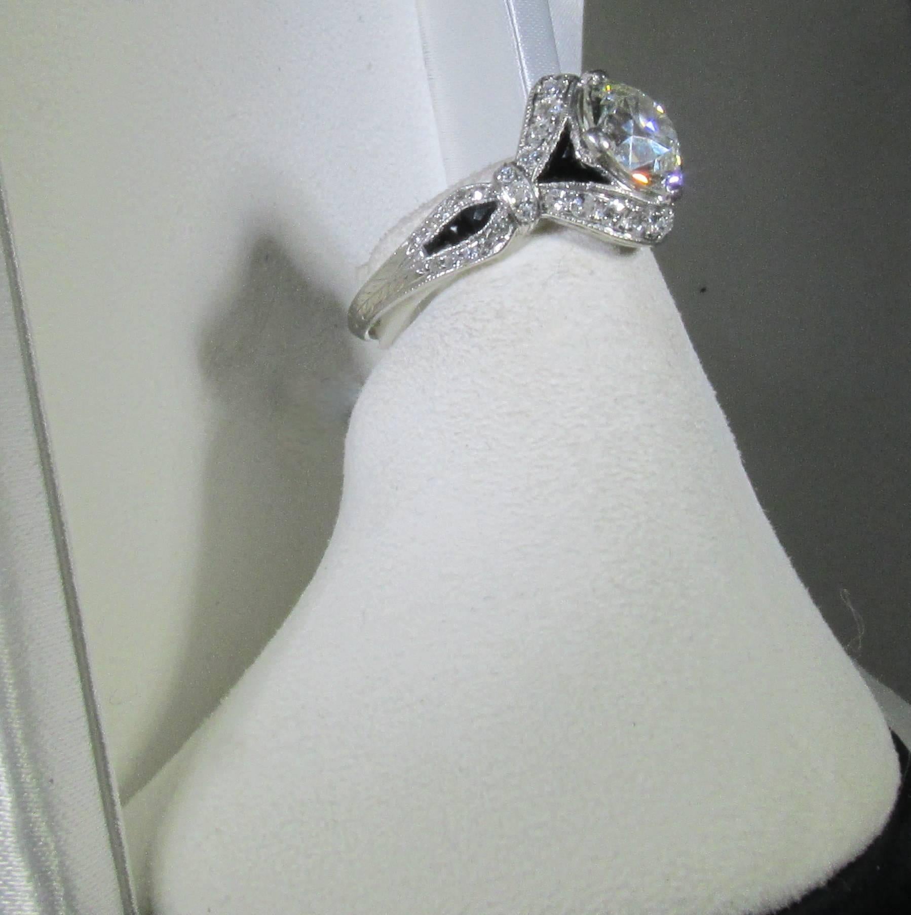 Charlton Striking Art Deco Onyx Diamond Platinum Ring In Good Condition In Aspen, CO