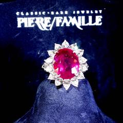 Bright red natural unheated Burma ruby diamond platinum ring