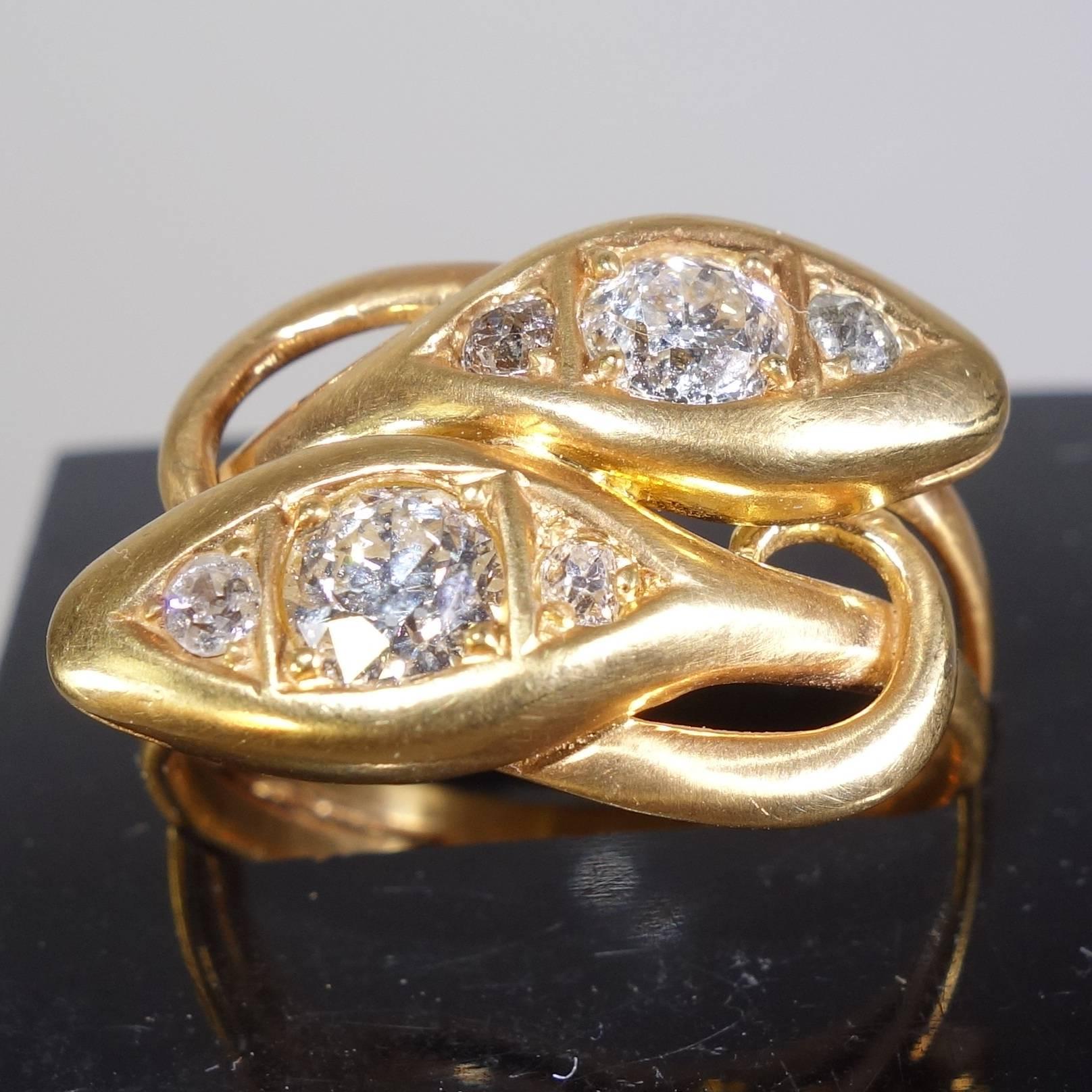 Victorian Diamond Gold Snake Ring In Excellent Condition In Aspen, CO