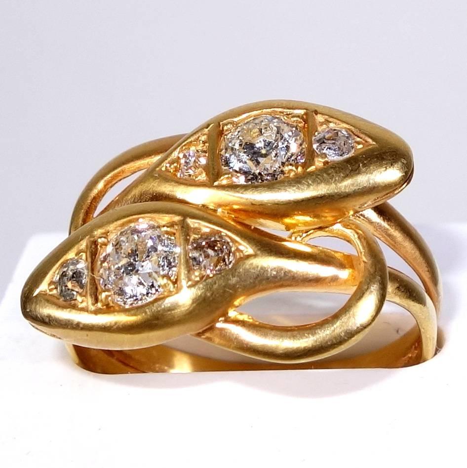 Women's Victorian Diamond Gold Snake Ring