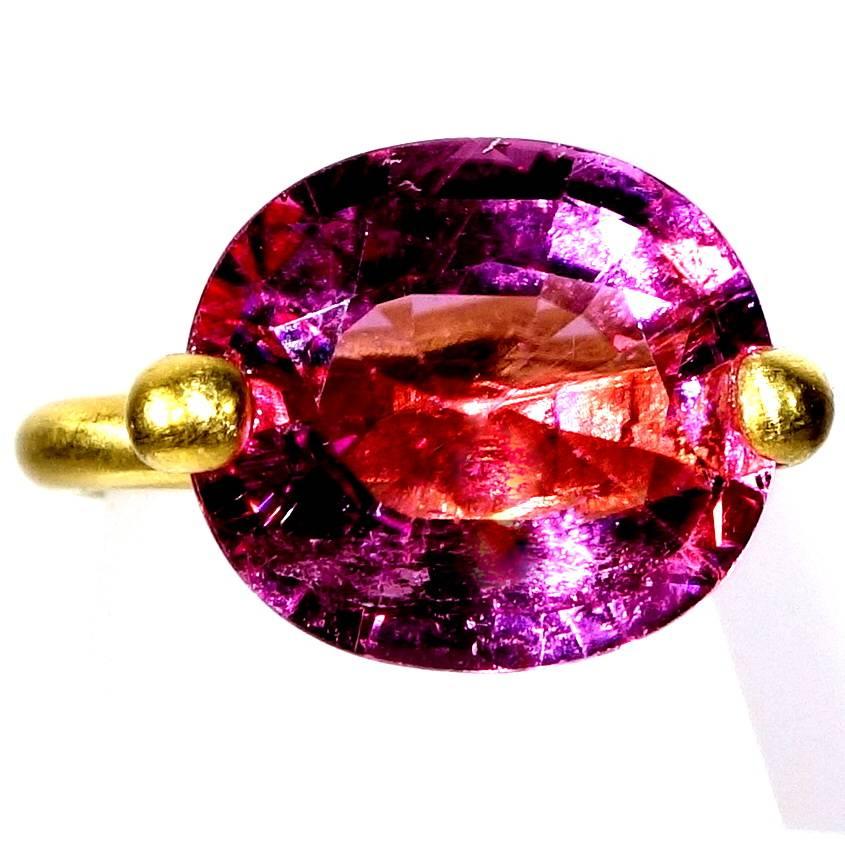 Leuchtend rosa Turmalin-Ring im Zustand „Hervorragend“ in Aspen, CO