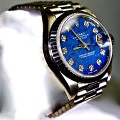 Rolex Lady's White Gold Blue Lapis Diamond Dial President Wristwatch Ref 79174