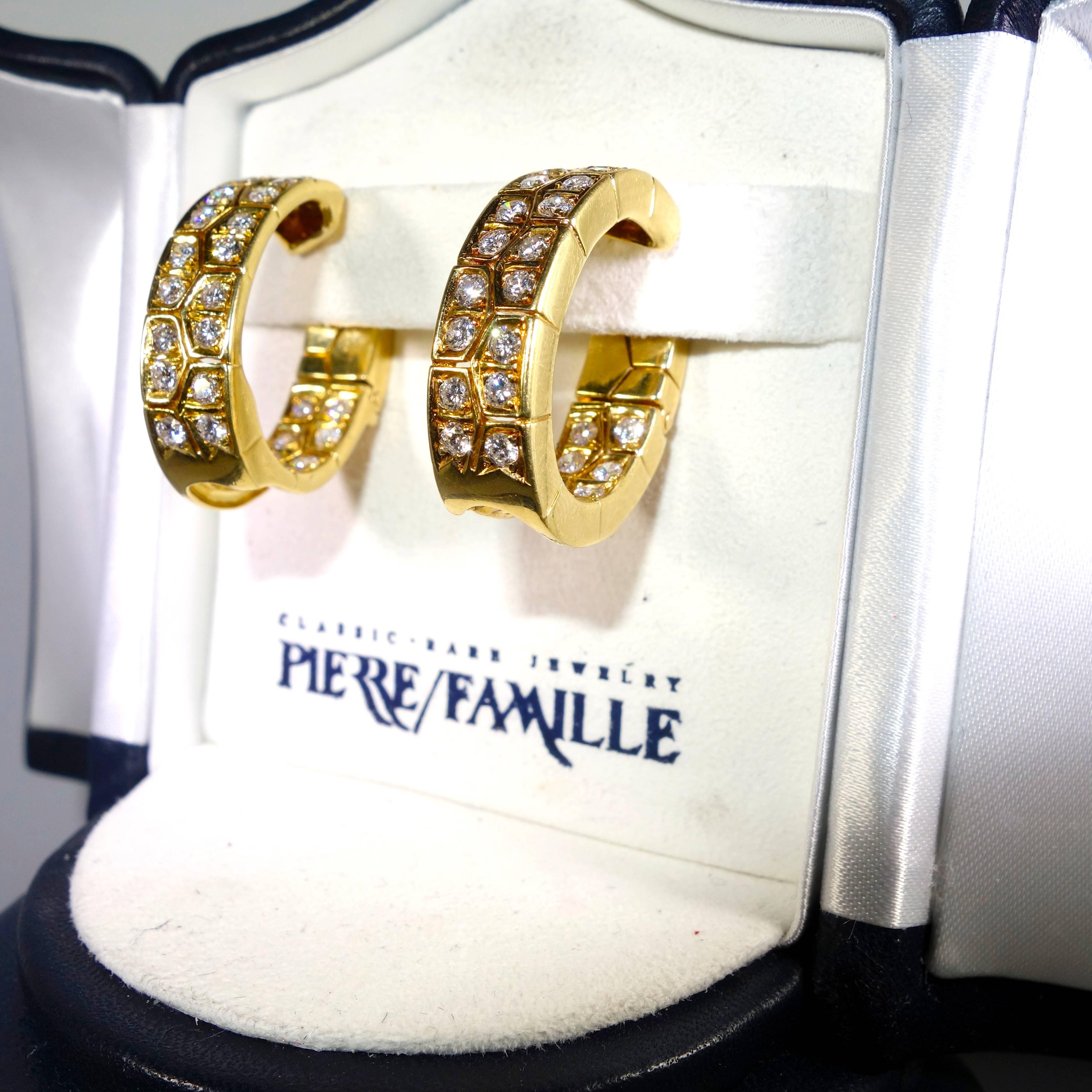 Van Cleef & Arpels Diamond Gold Hoop Earrings In Excellent Condition In Aspen, CO