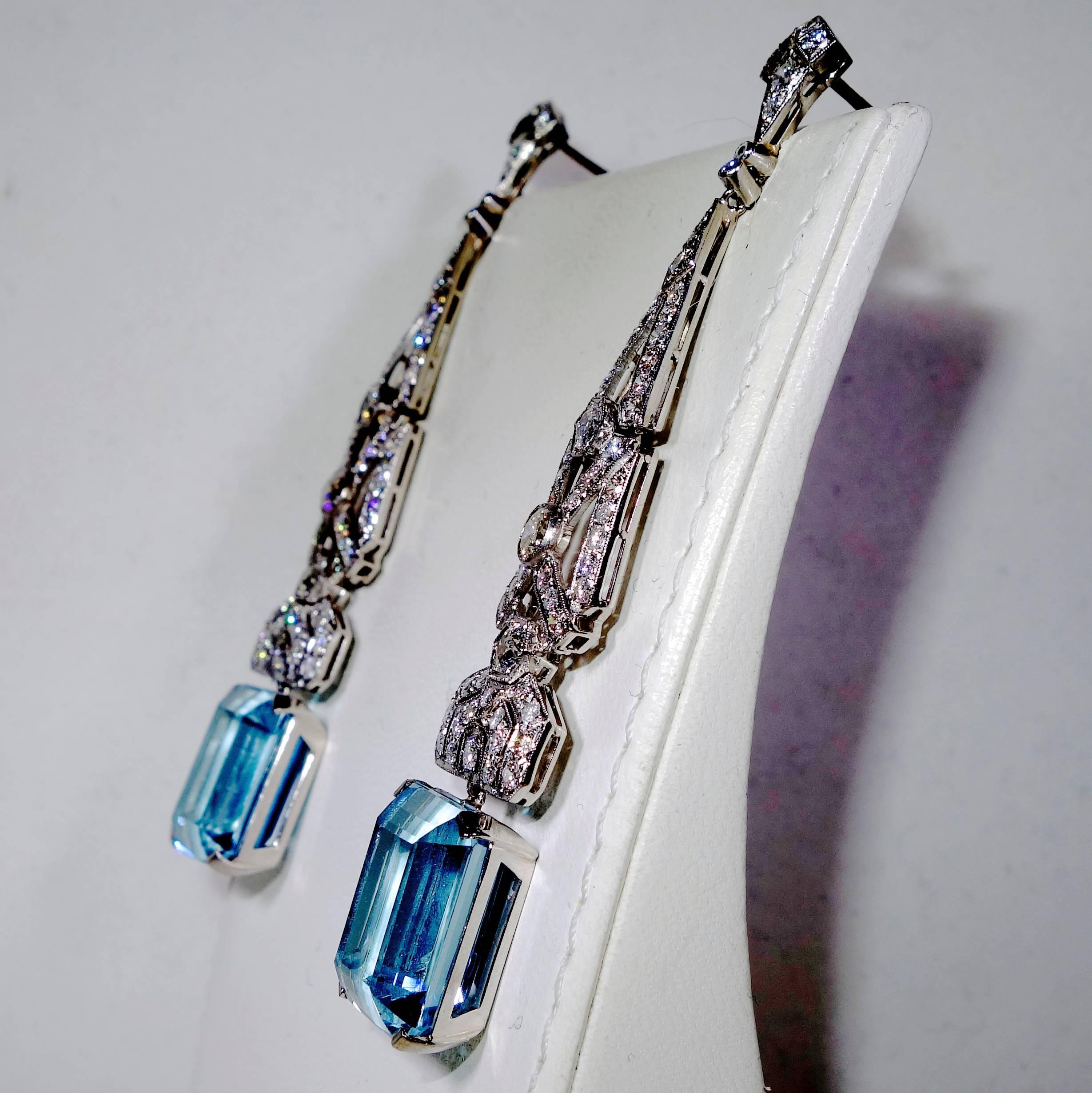  Art Deco Platinum, Diamond and Aquamarine Earrings 1