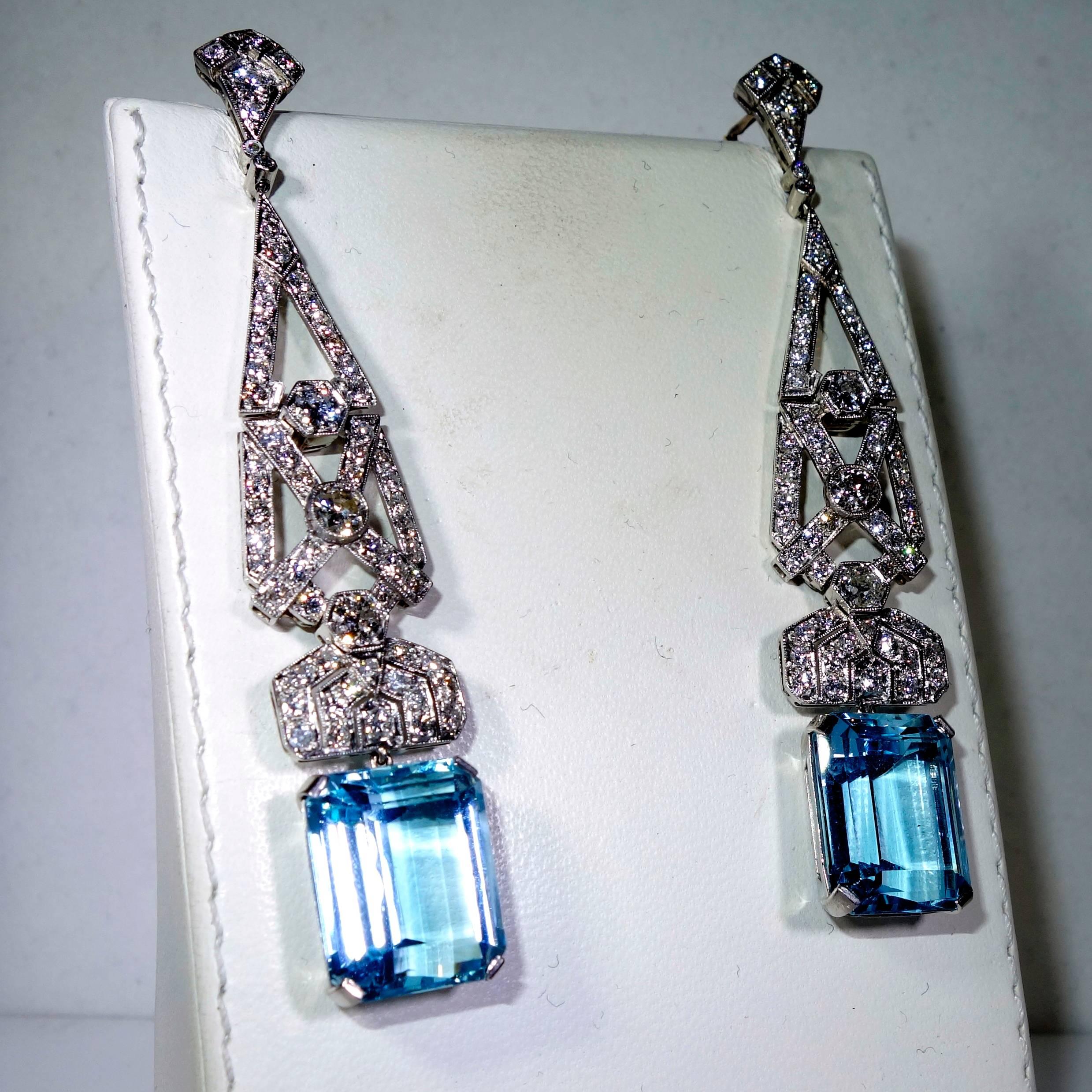  Art Deco Platinum, Diamond and Aquamarine Earrings 2