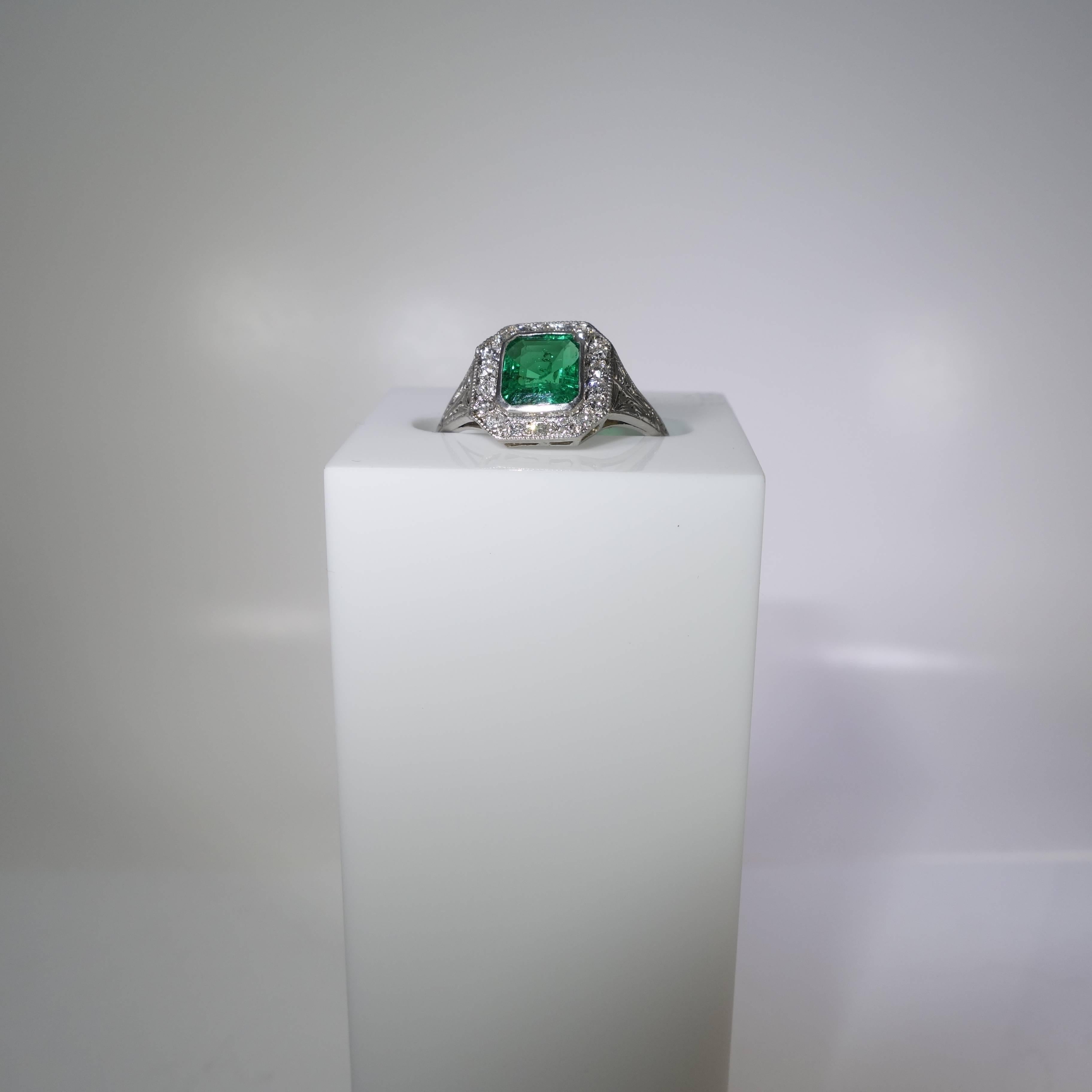 Edwardianischer Smaragd-Diamant-Platin-Ring 1
