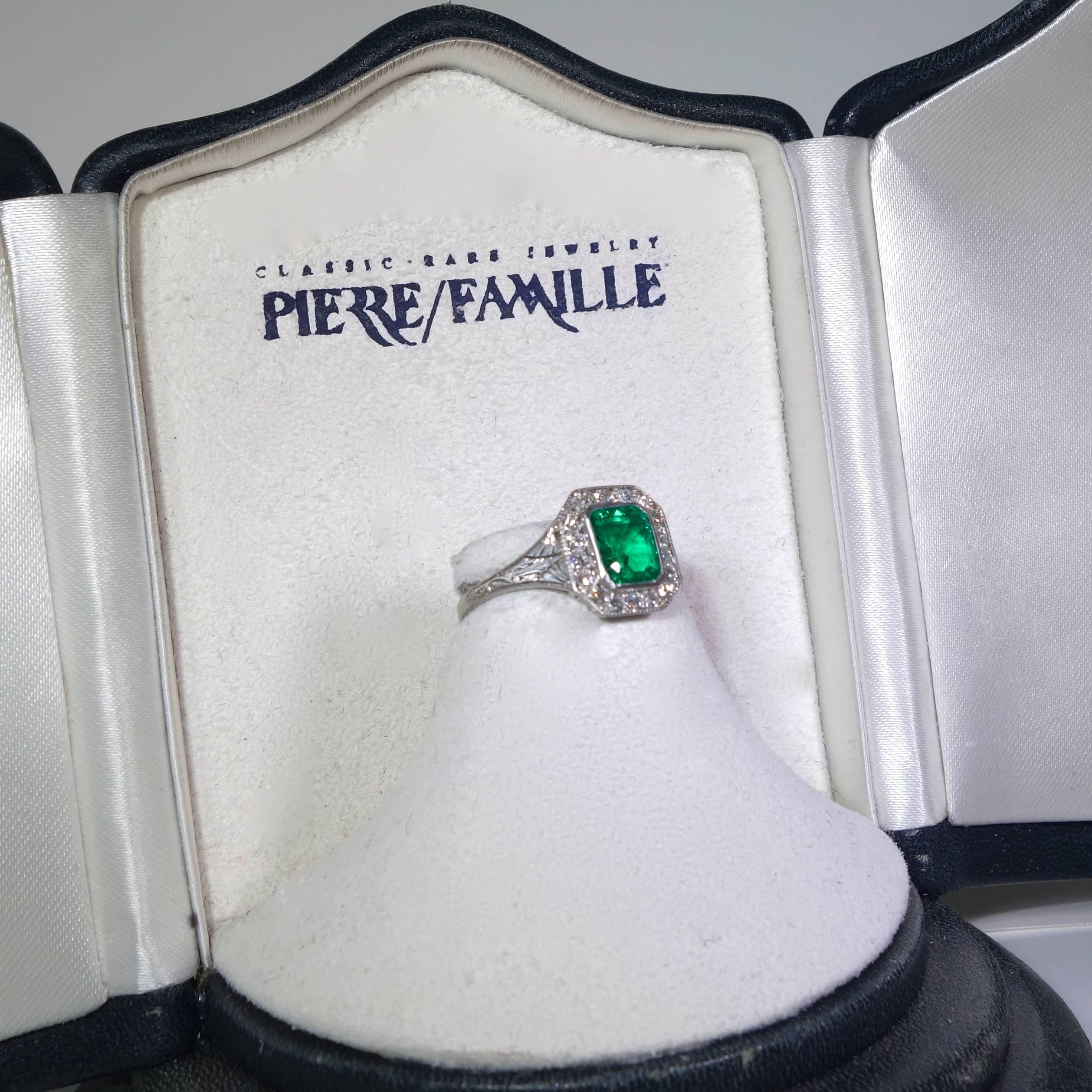 Edwardianischer Smaragd-Diamant-Platin-Ring Damen