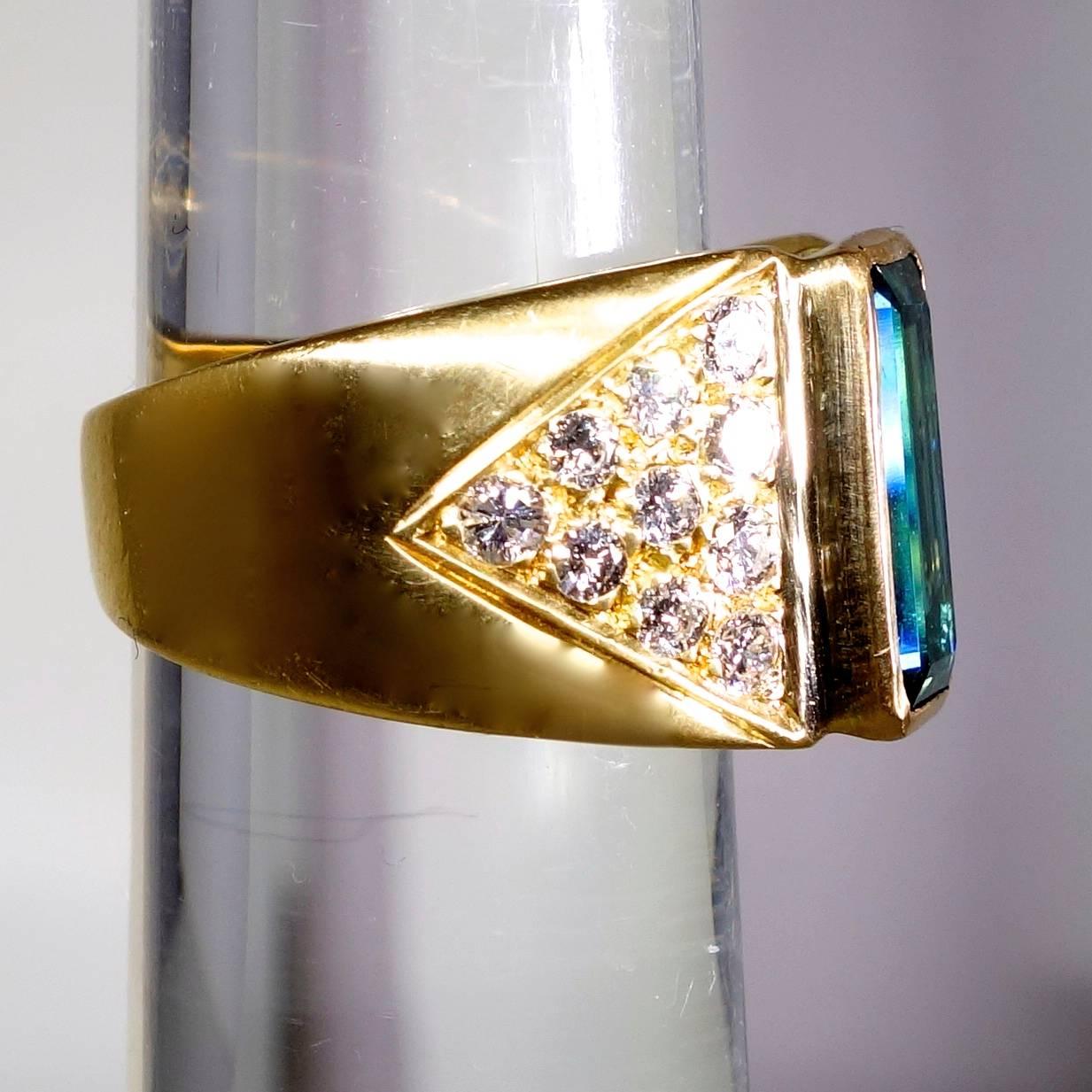 Blauer Turmalin Diamant Gold Ring im Zustand „Hervorragend“ in Aspen, CO