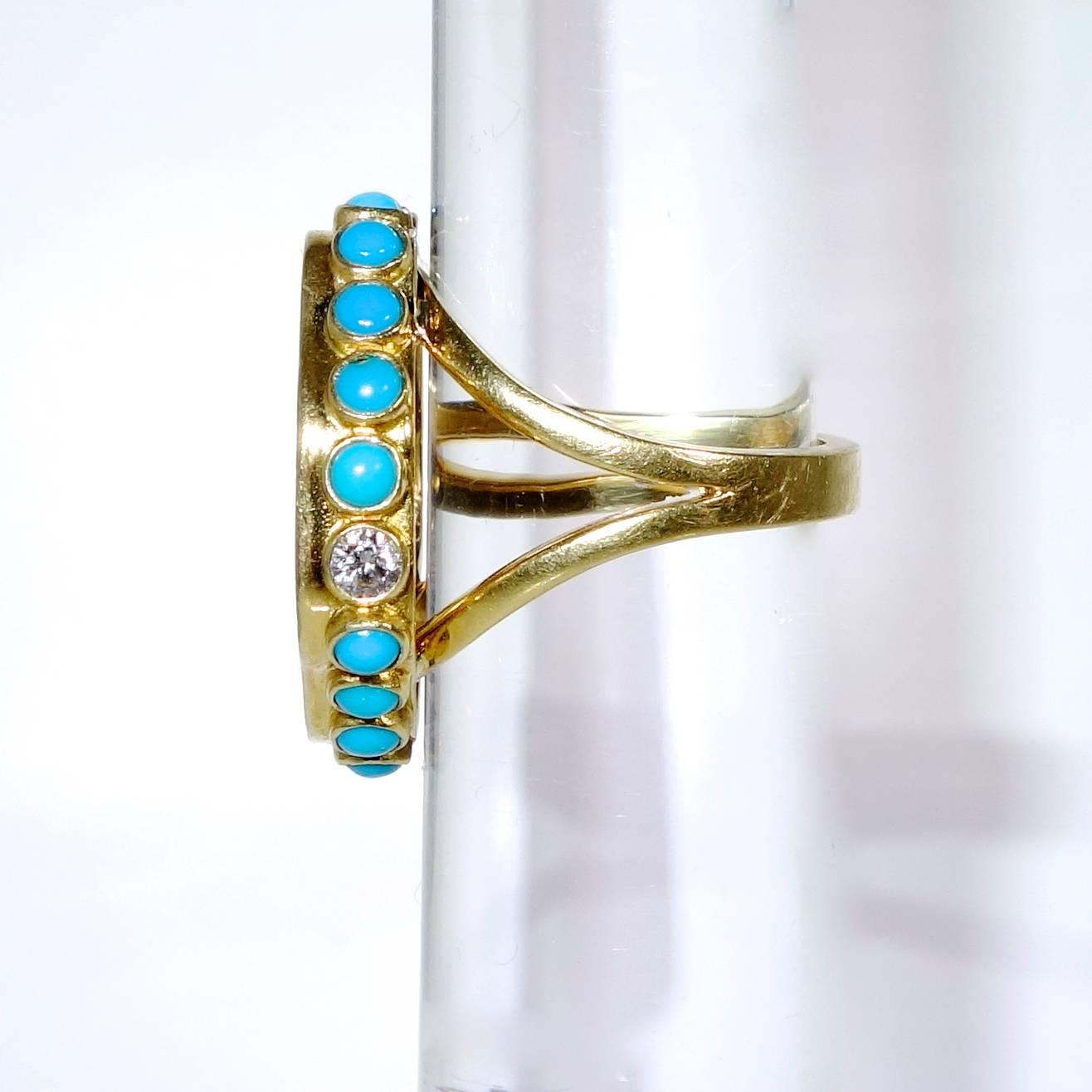 Contemporary Turquoise Enamel Sapphire Diamond Gold Ring