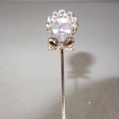 1880s Antique Moonstone Diamond Gold Baby with a Bonnet  Stickpin