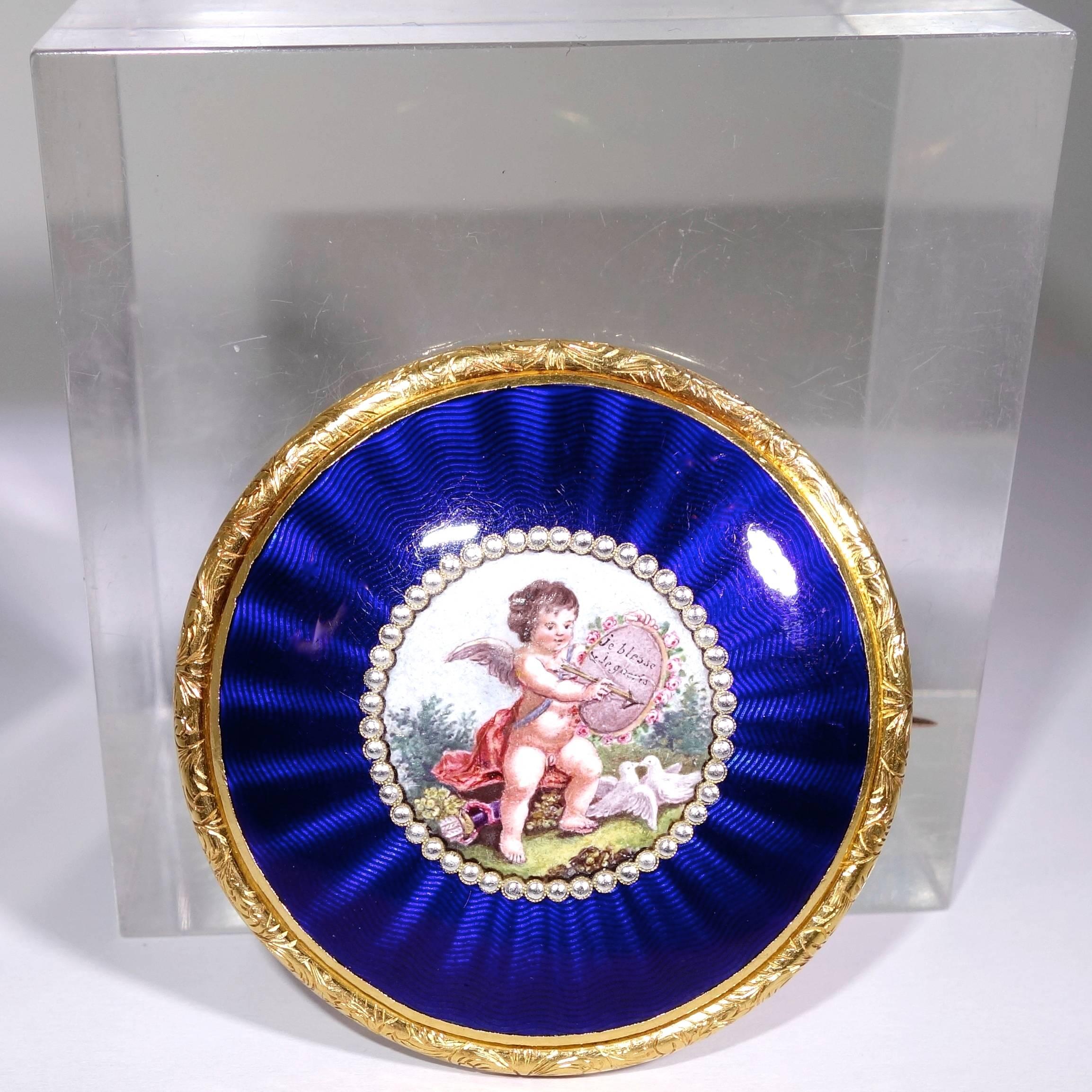 1795 Antique Enamel Gold Brooch "Je Bless et Je Gueris" For Sale at 1stDibs