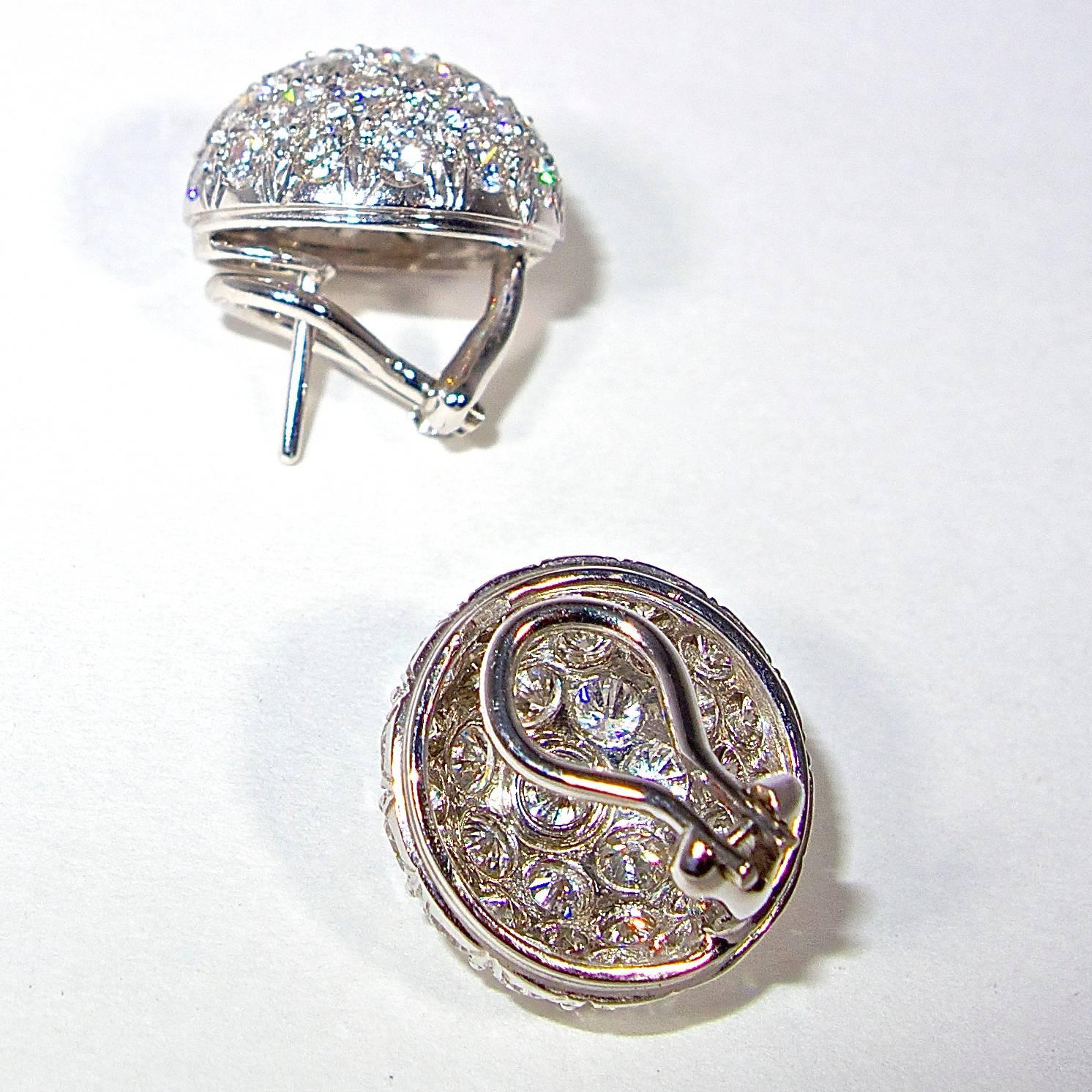 Contemporary diamond pave Platinum half sphere earrings.