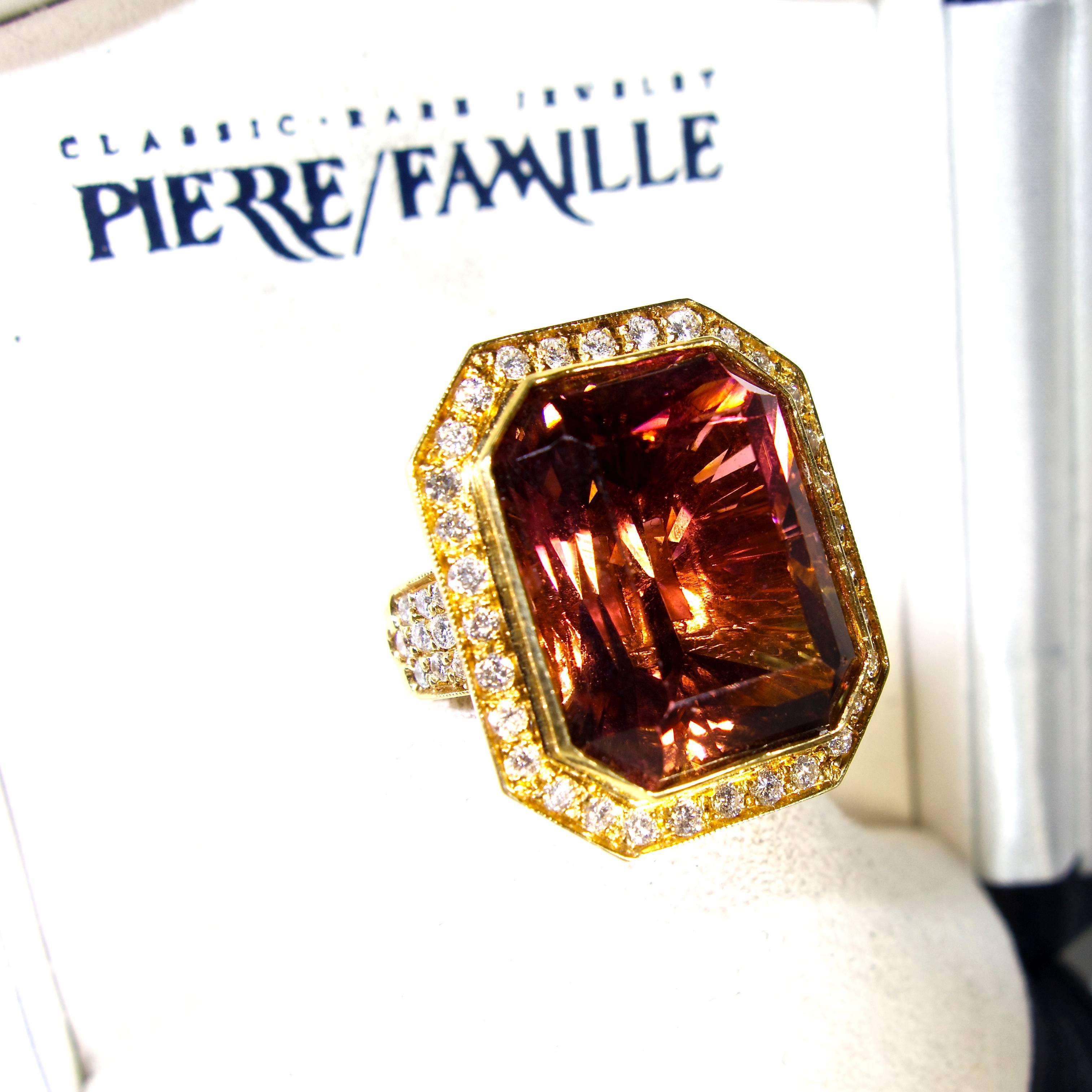 Emerald Cut Tourmaline Diamond Gold Ring