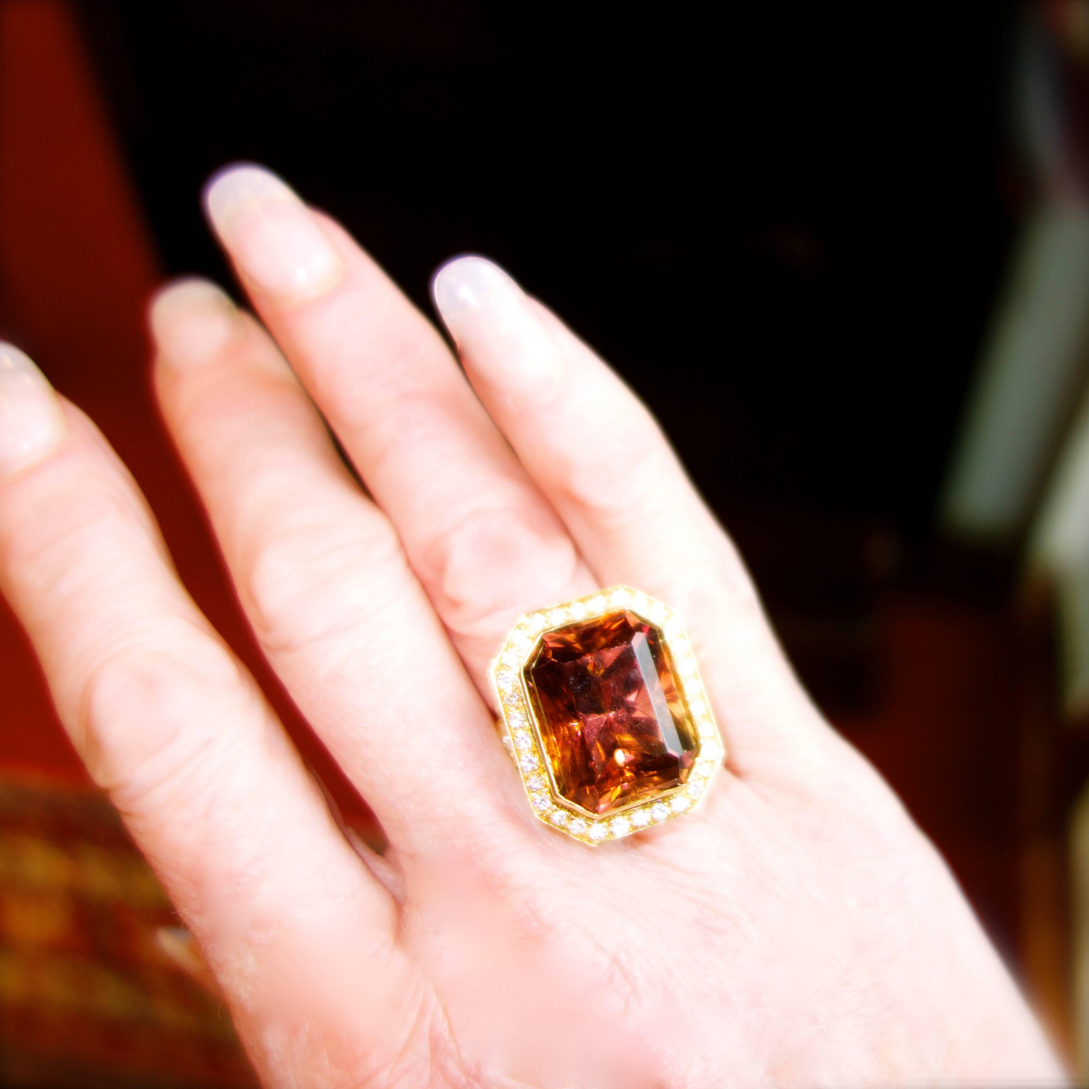 Tourmaline Diamond Gold Ring In Excellent Condition In Aspen, CO