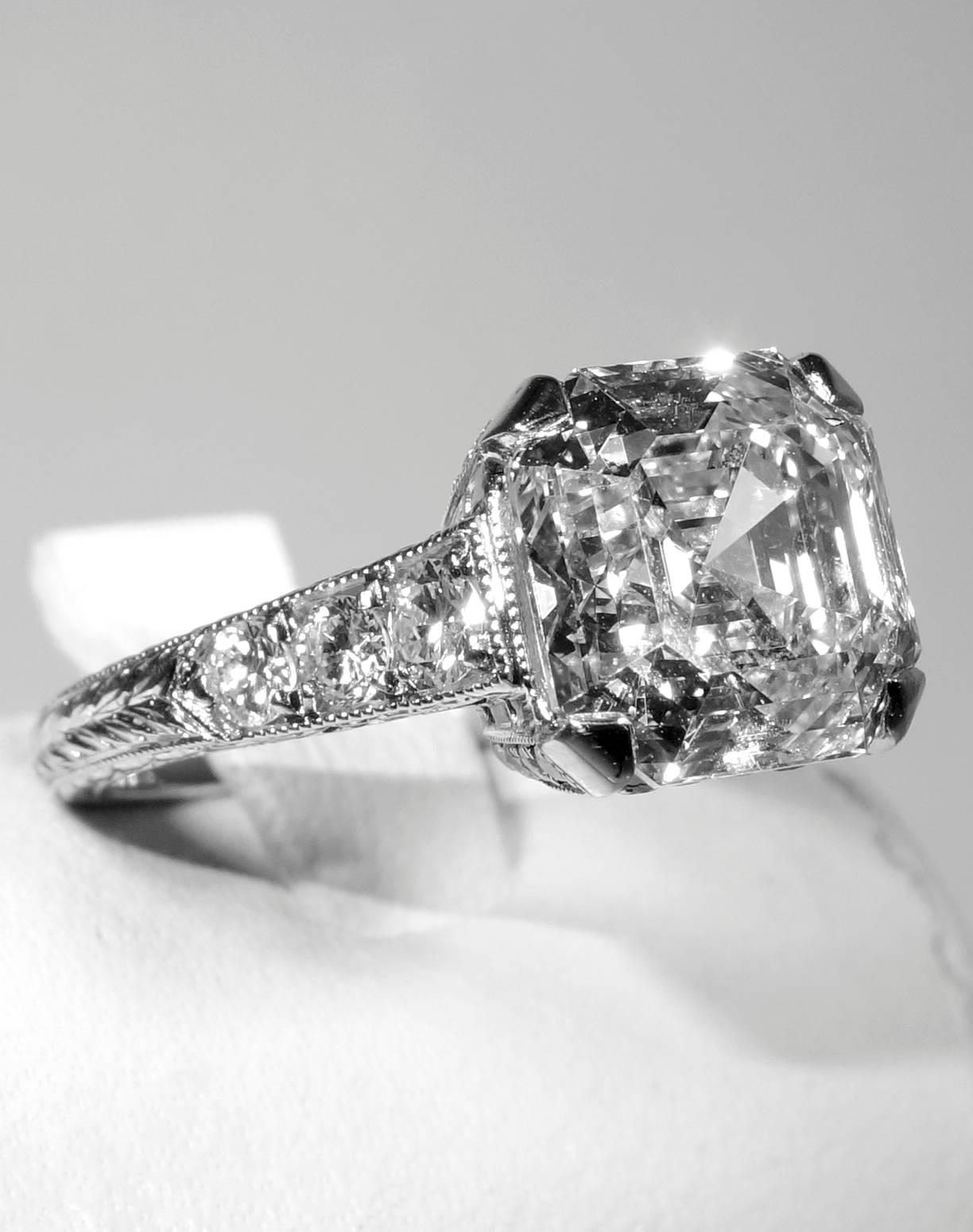 Contemporary 4.19 Carat Royal Asscher Cut Diamond Platinum Ring
