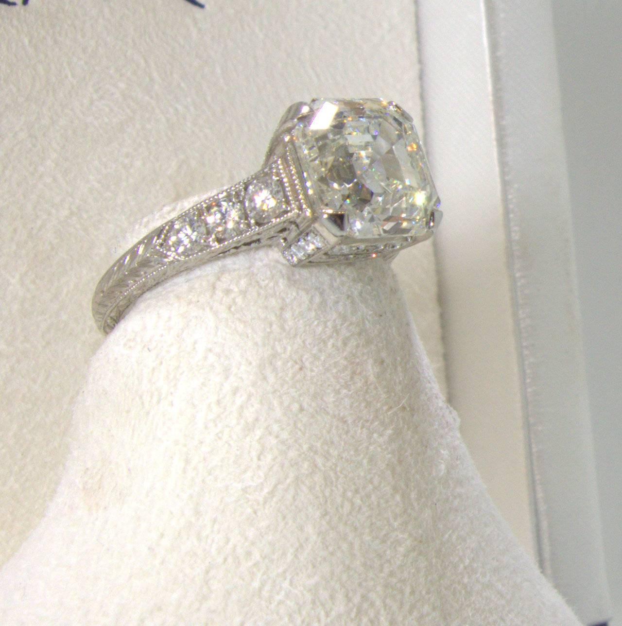4.19 Carat Royal Asscher Cut Diamond Platinum Ring 1