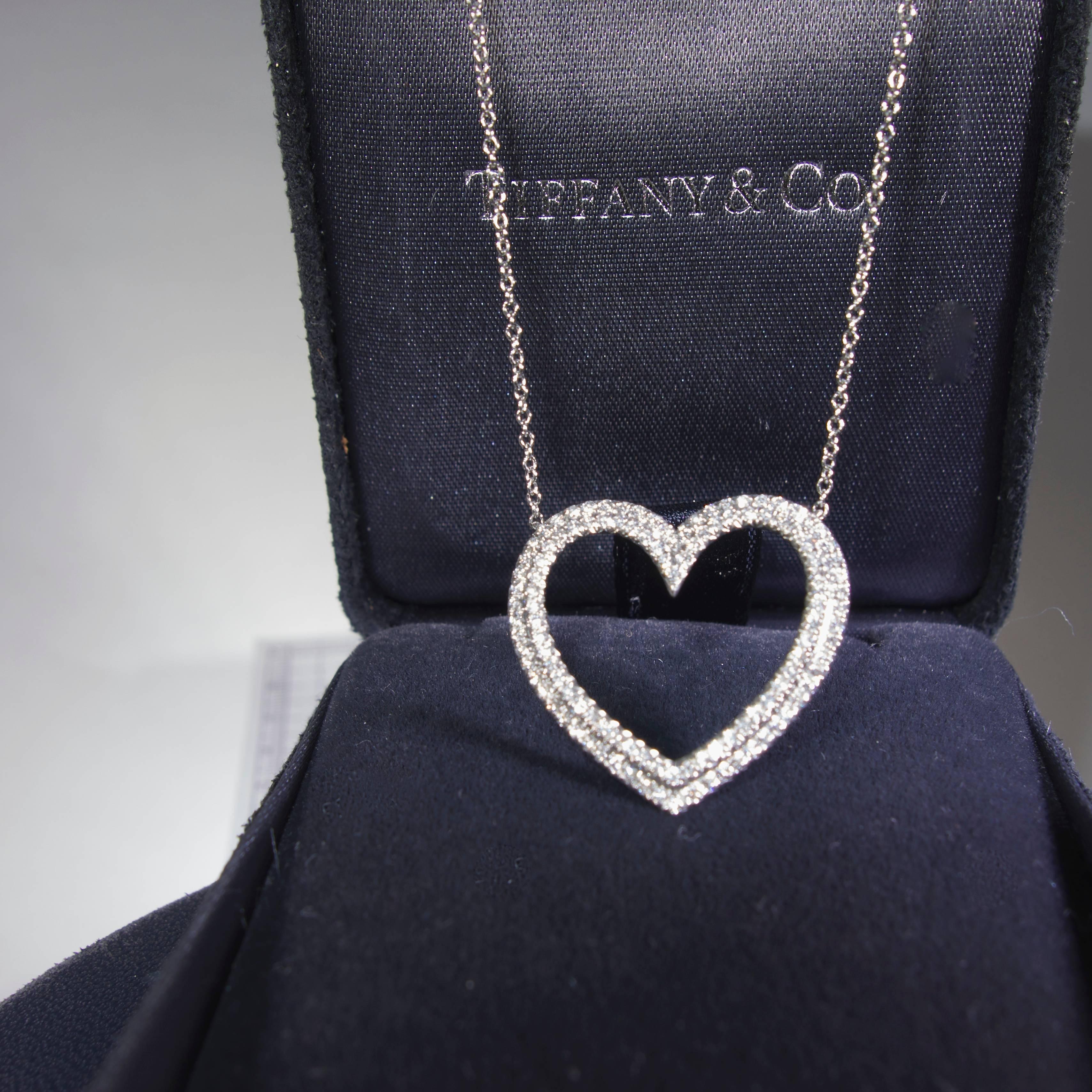 Tiffany & Co. Diamond Platinum Heart Motif Pendant In Excellent Condition In Aspen, CO