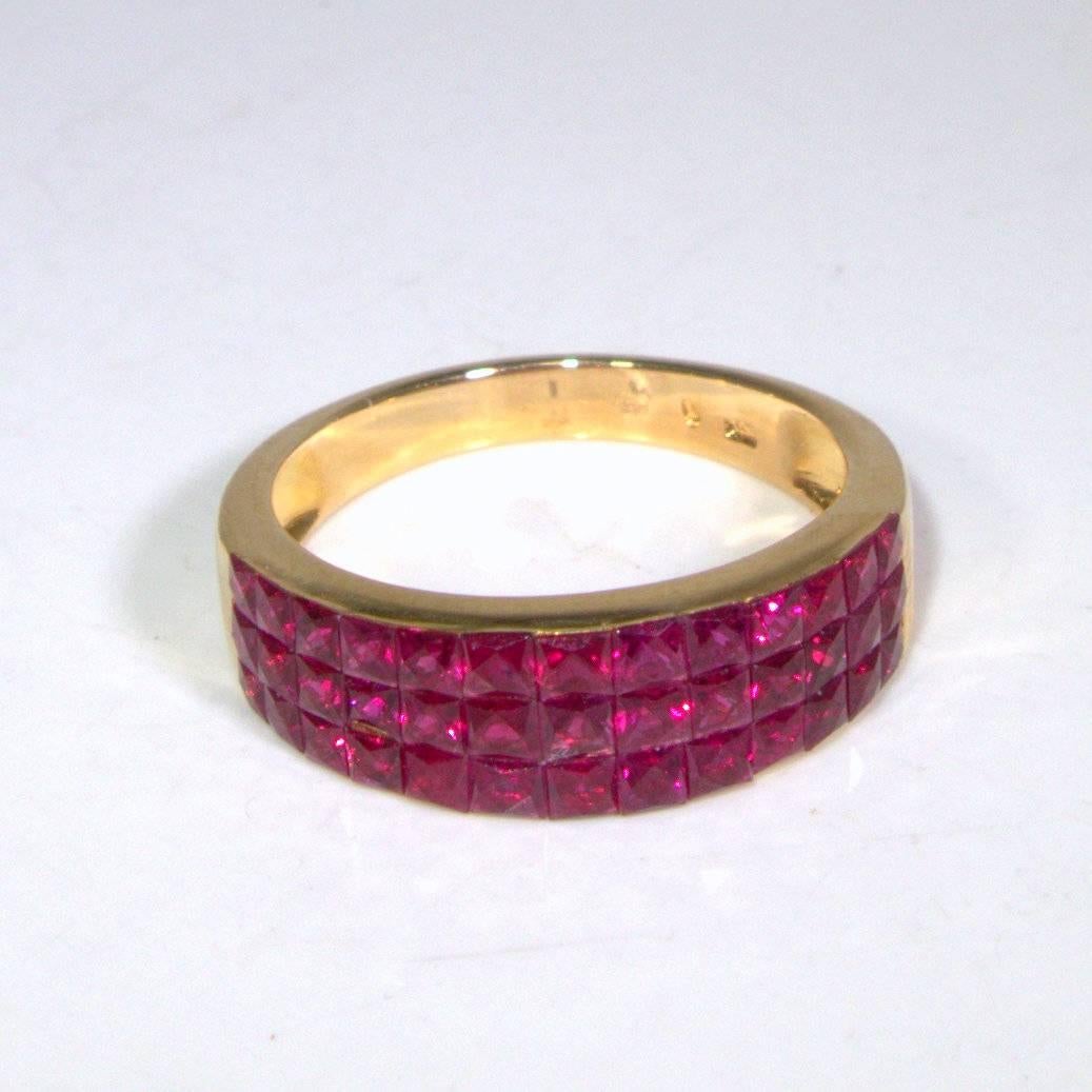Invisibly Set French Cut Ruby Gold Band Ring In Good Condition In Aspen, CO