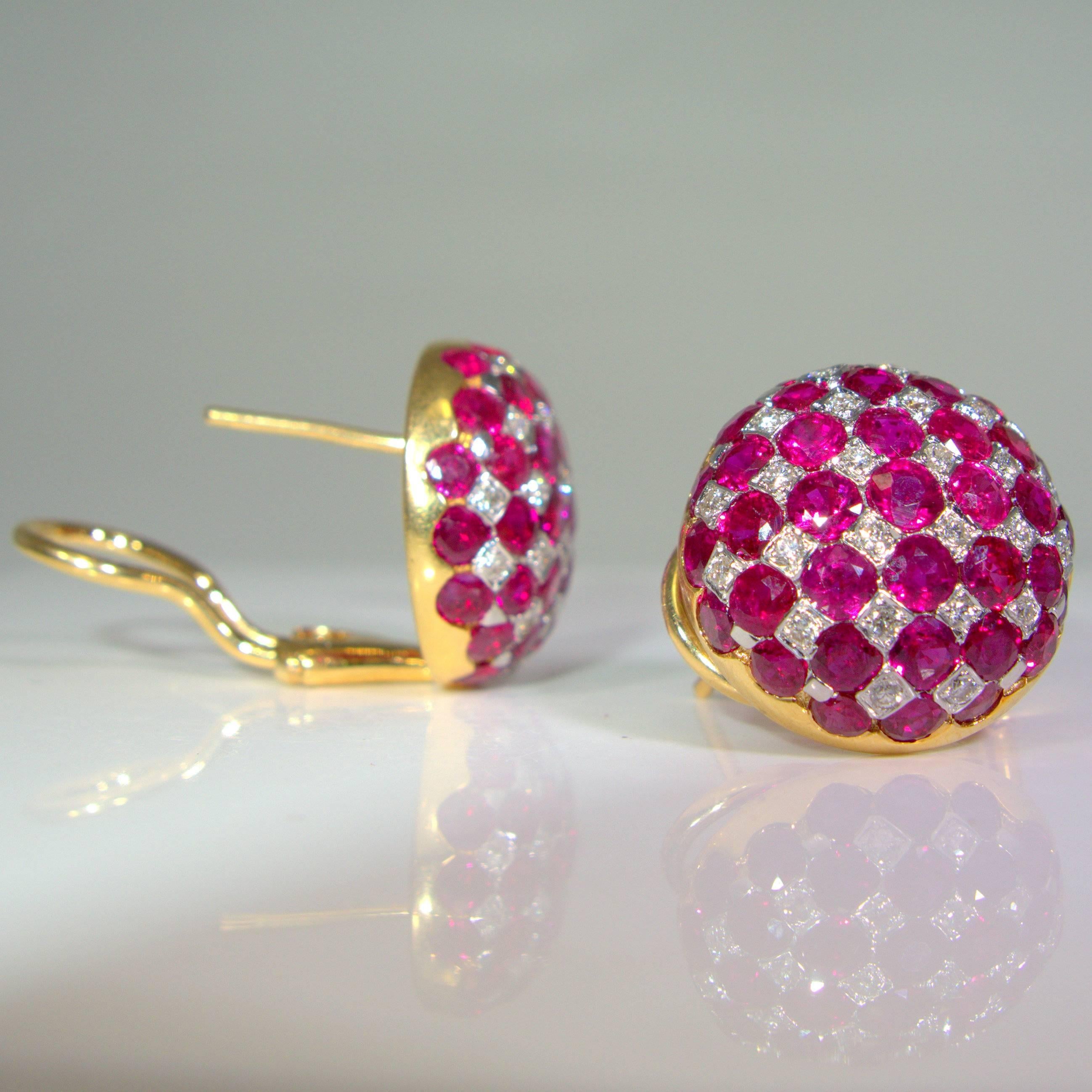 Ruby Diamond Gold Platinum Earrings In Excellent Condition In Aspen, CO