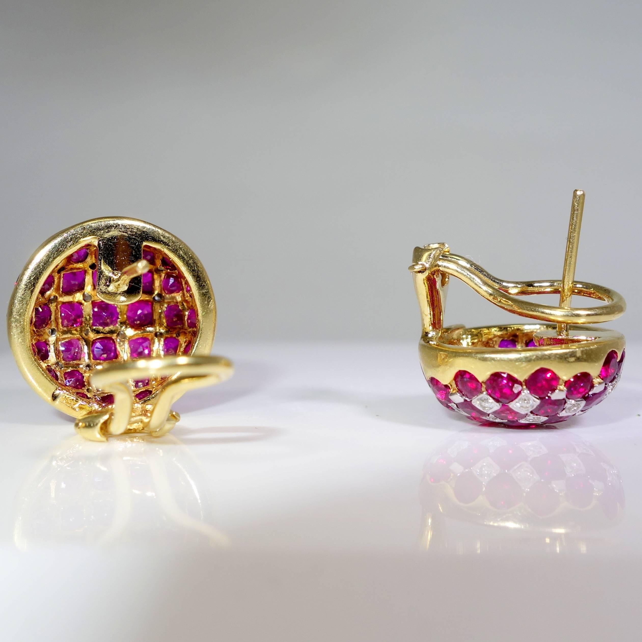 Women's Ruby Diamond Gold Platinum Earrings
