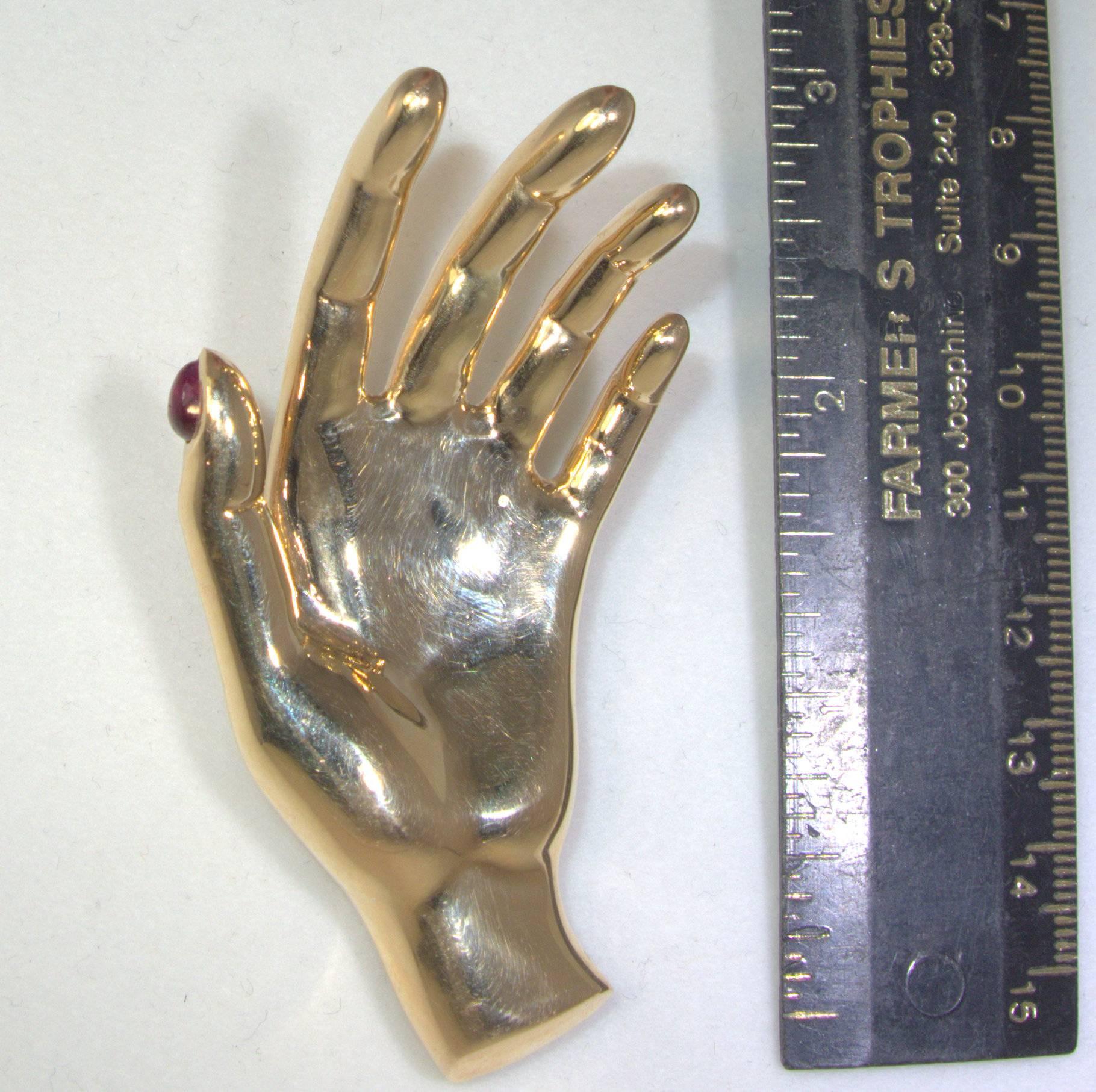 1955 Ruby Gold Hand Motif Dress Clip 1