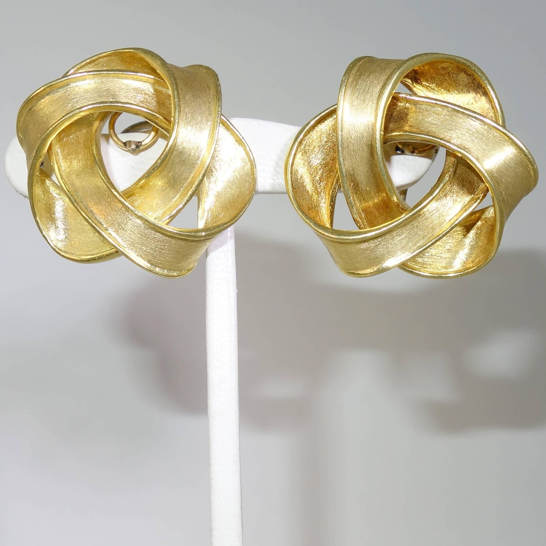 Boris Lebeau Long Gold Ribbon Motif Earrings In Excellent Condition In Aspen, CO