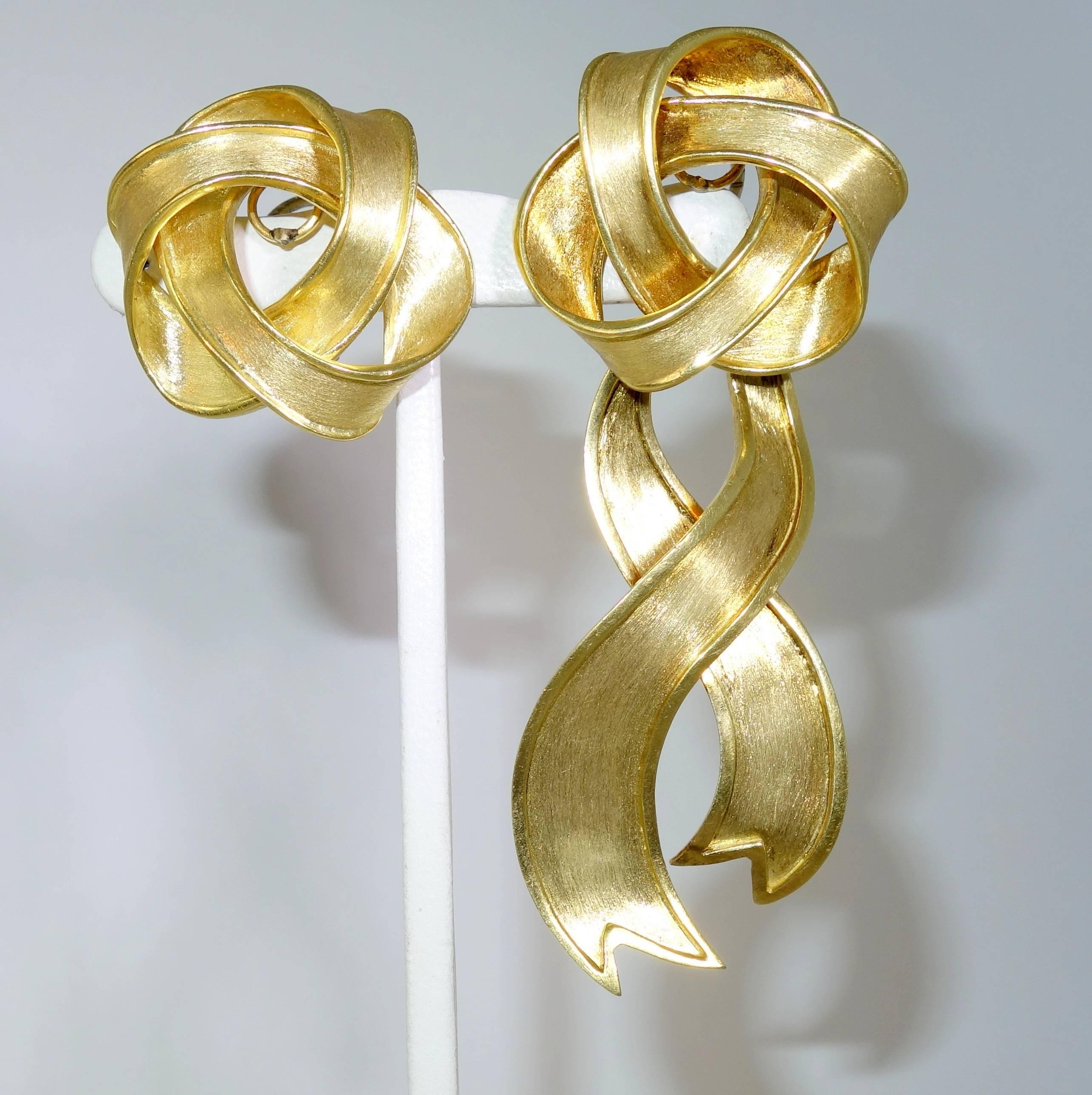 Women's Boris Lebeau Long Gold Ribbon Motif Earrings