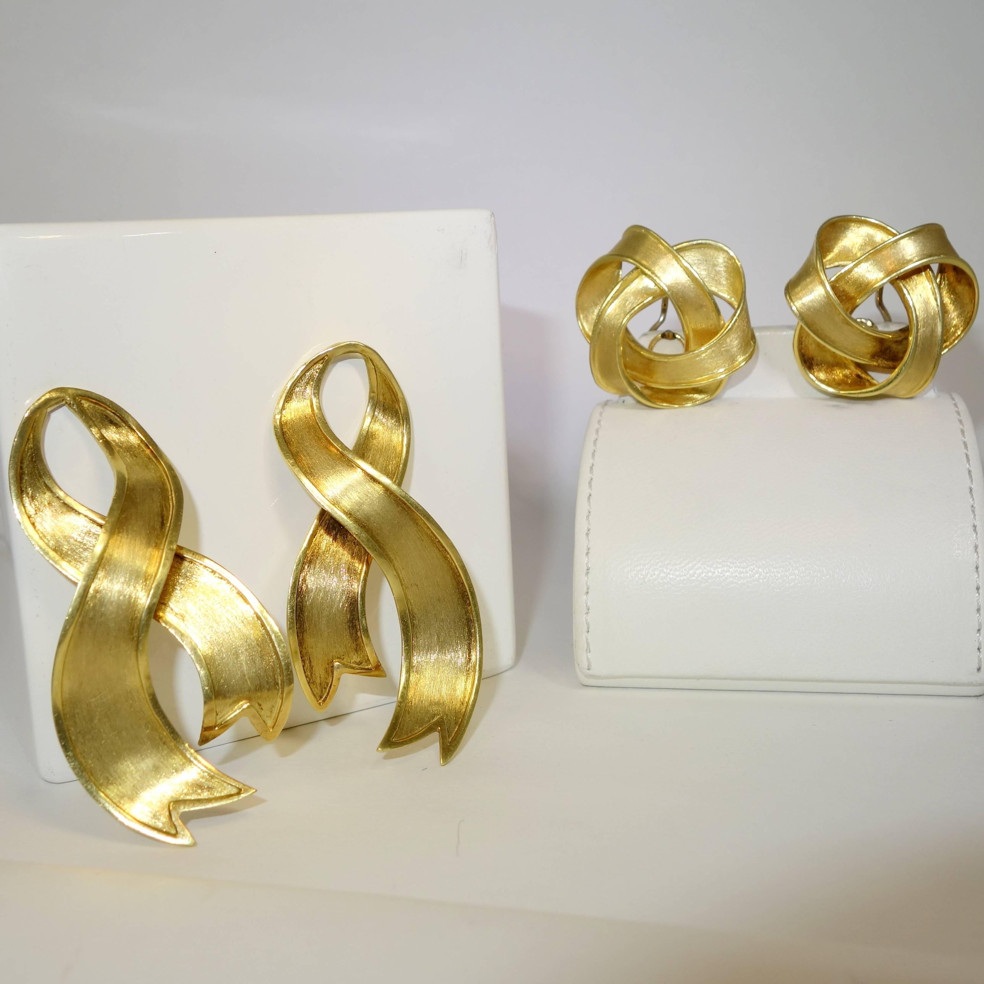 Boris Lebeau Long Gold Ribbon Motif Earrings 2