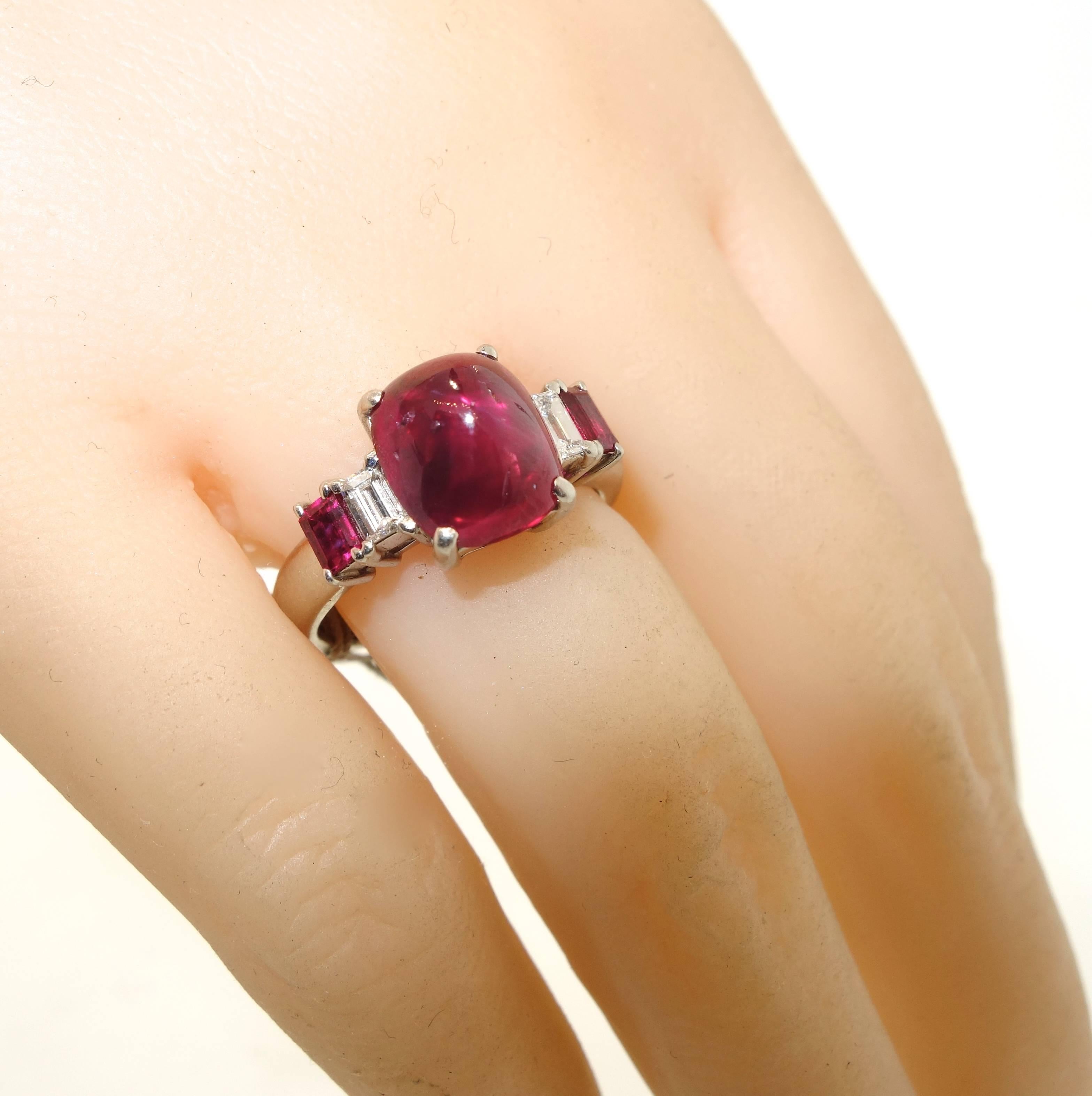 Natural GIA Certified 4.08 Carat Burma Ruby Platinum Ring In Excellent Condition In Aspen, CO