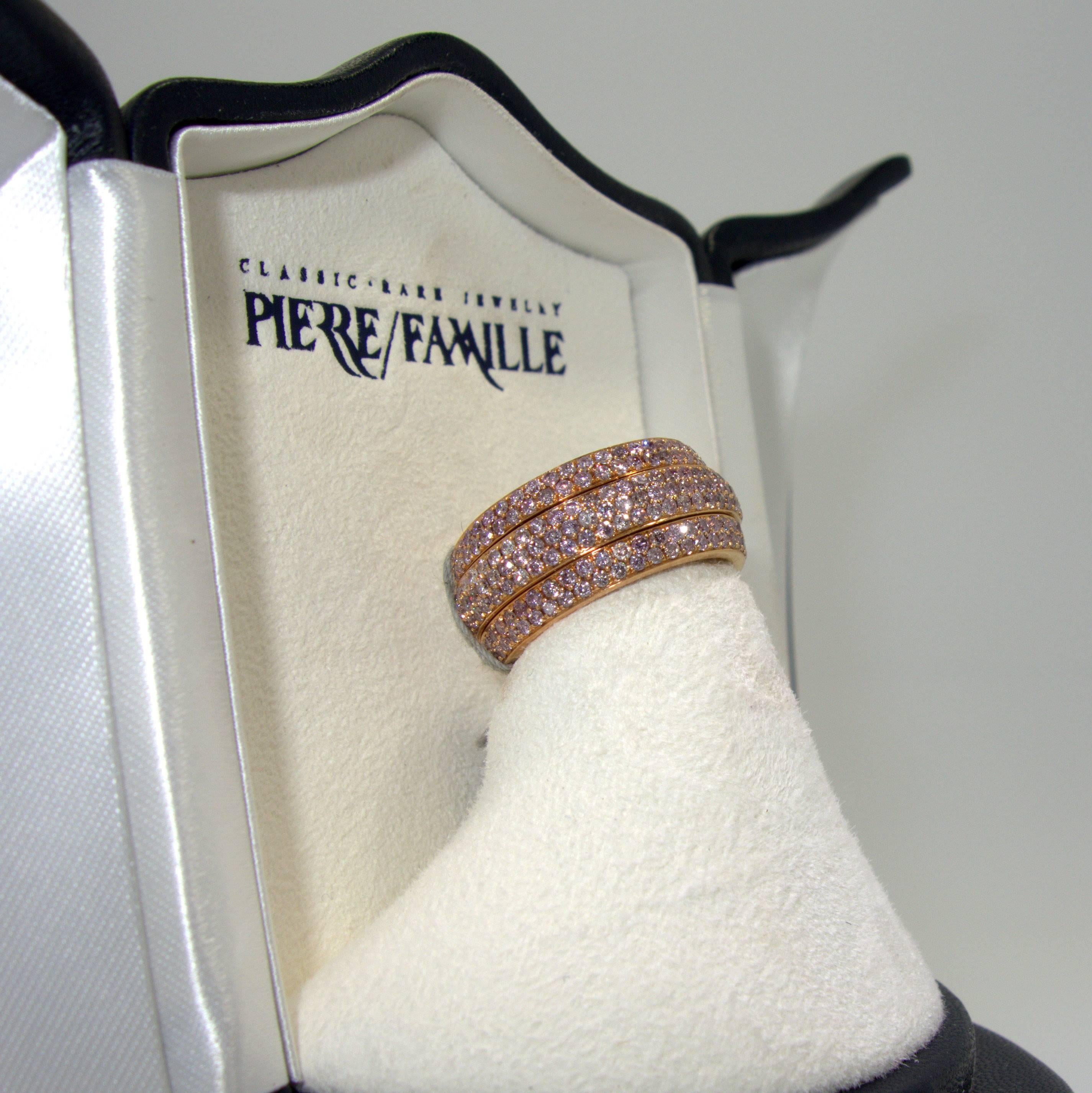 Contemporary Pierre Famille Wide Fancy Light Pink Diamond Gold Band Ring