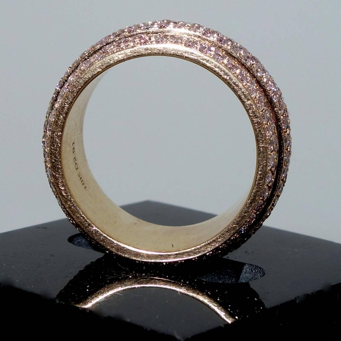 Pierre Famille Wide Fancy Light Pink Diamond Gold Band Ring In Excellent Condition In Aspen, CO