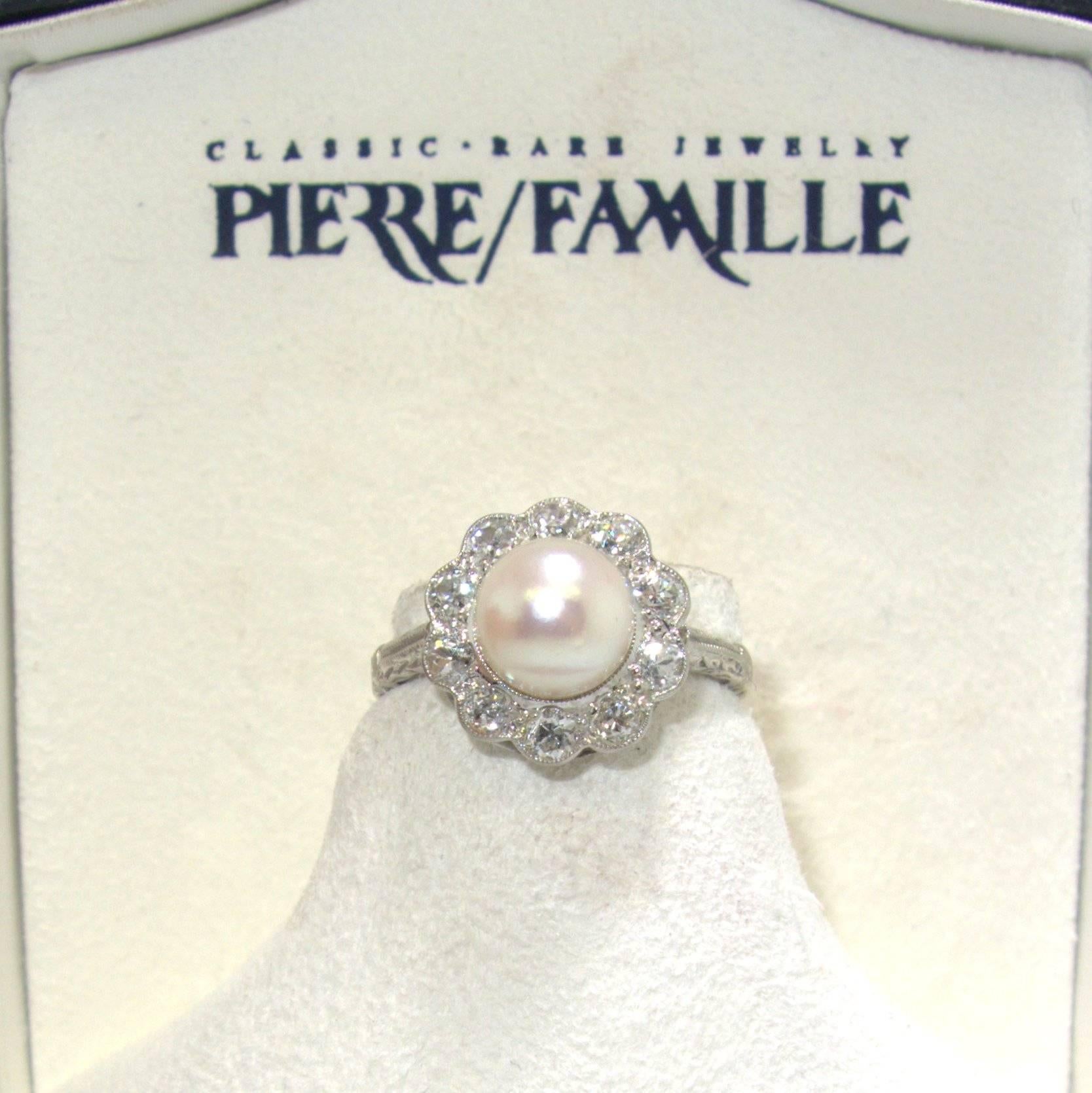 antique pearl ring with diamonds