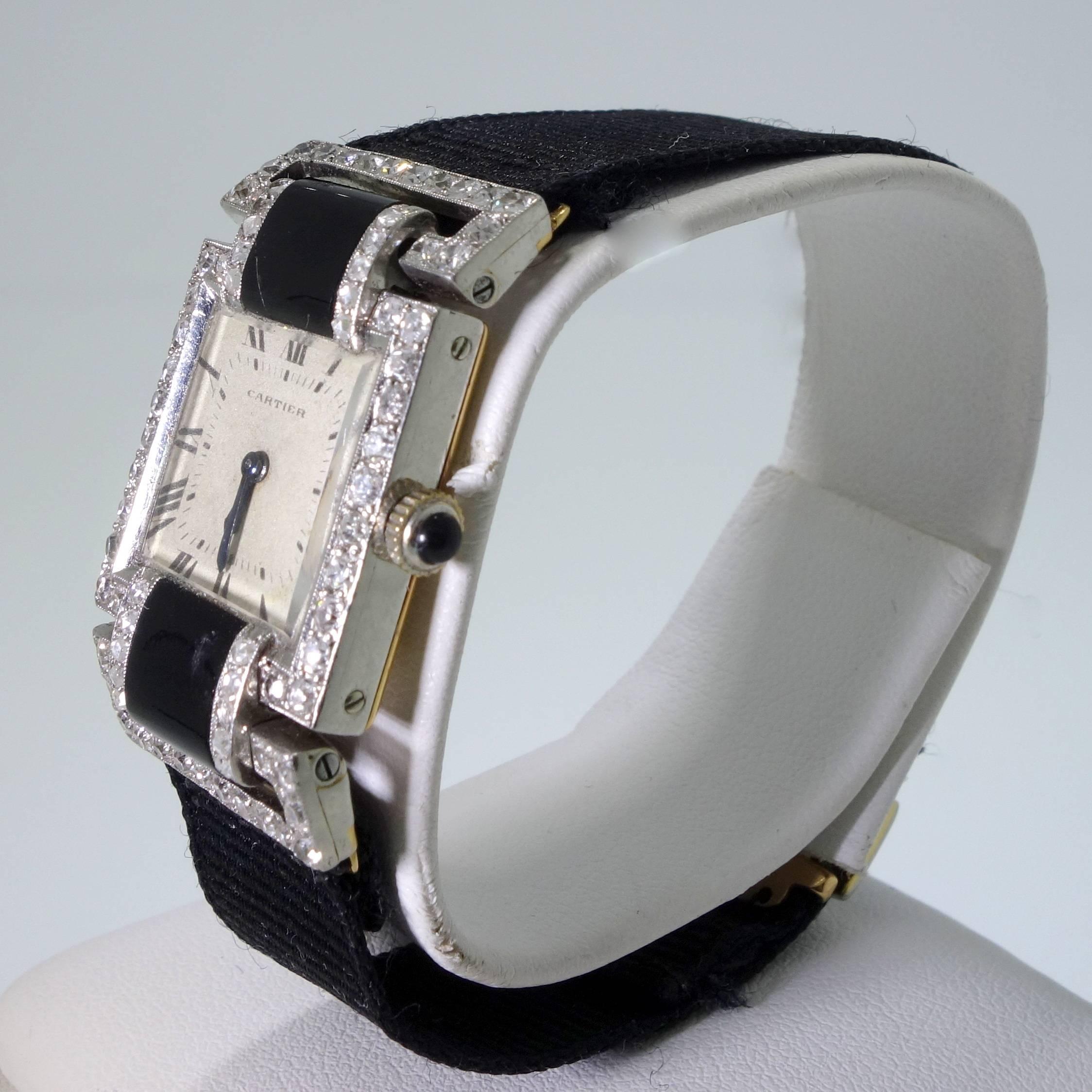 Art Deco Cartier Paris Lady's Platinum Yellow Gold Diamond Wristwatch
