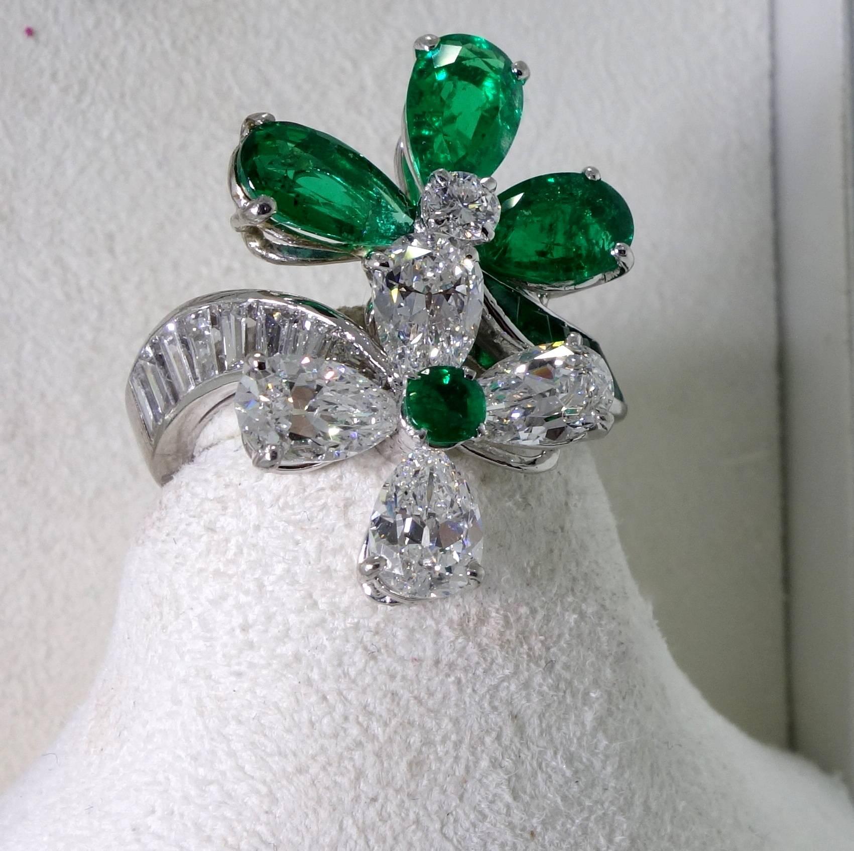 Fine Emerald Diamond Platinum Ring 2