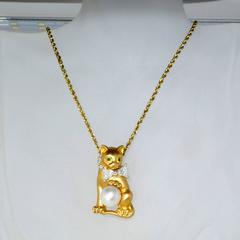 Oscar Heyman Diamond Gold Platinum Bow Tied Cat Pendant