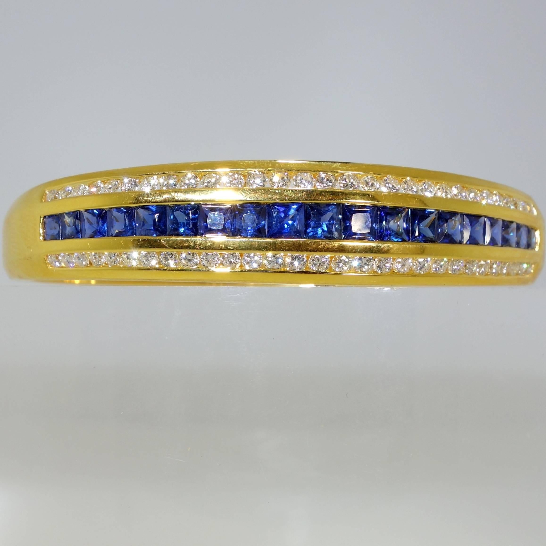 Contemporary Sapphire Diamond Gold Bangle Bracelet