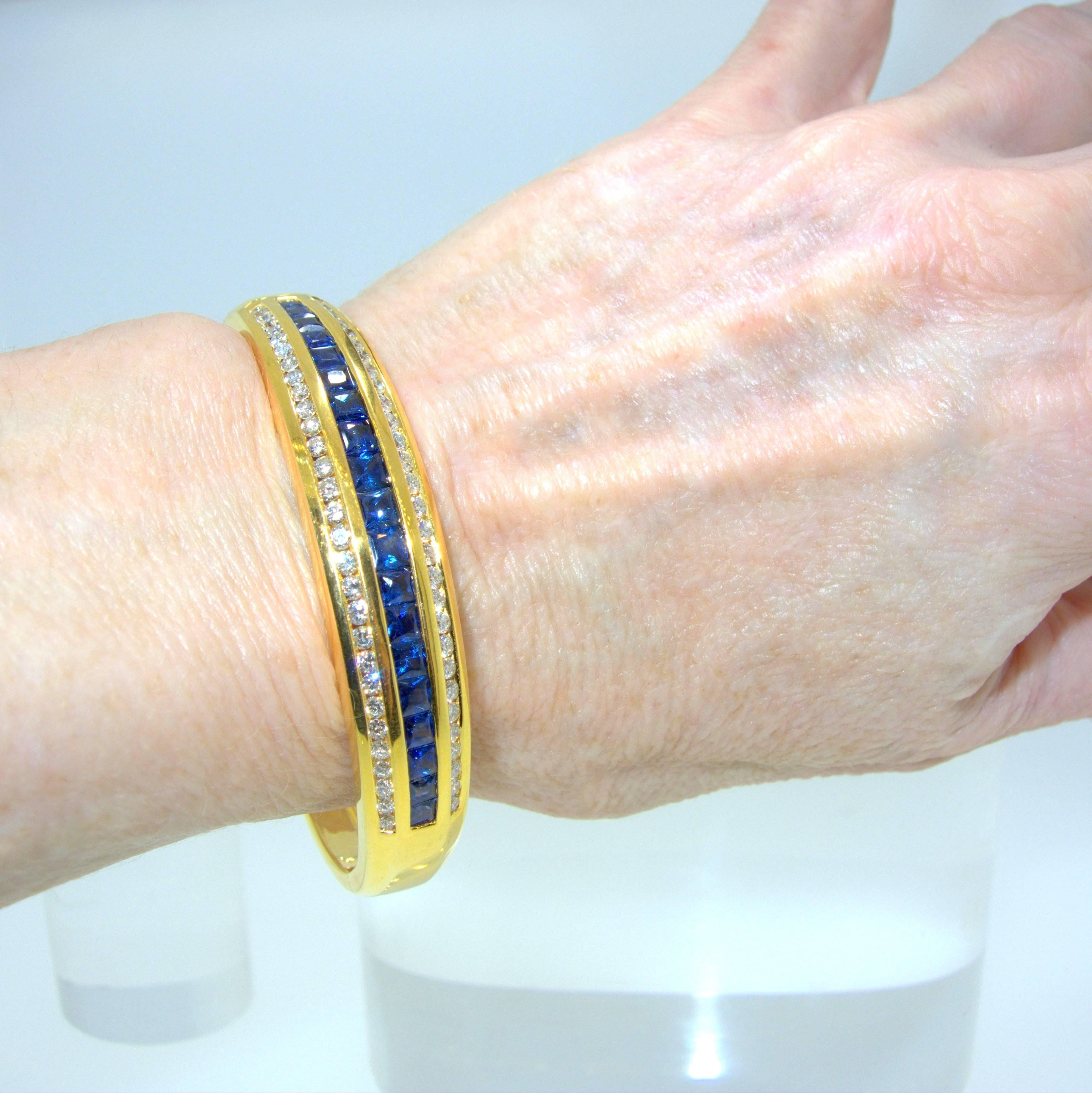 Women's Sapphire Diamond Gold Bangle Bracelet