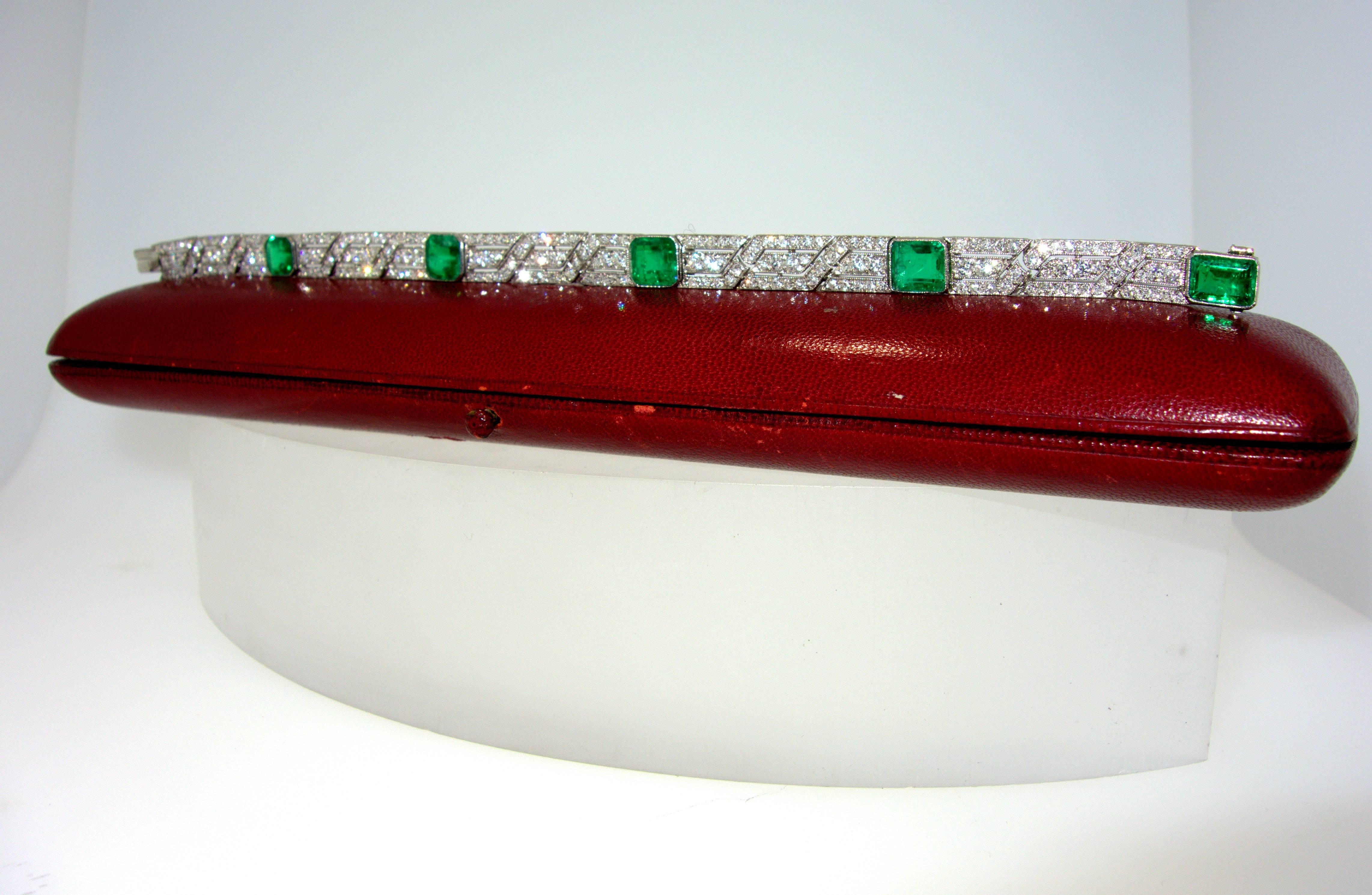 1930s Art Deco Emerald Diamond Bracelet 2