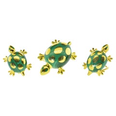 Tiffany & Co. 18K Yellow Gold and Malachite Earring and Brooch Set, c. 1990