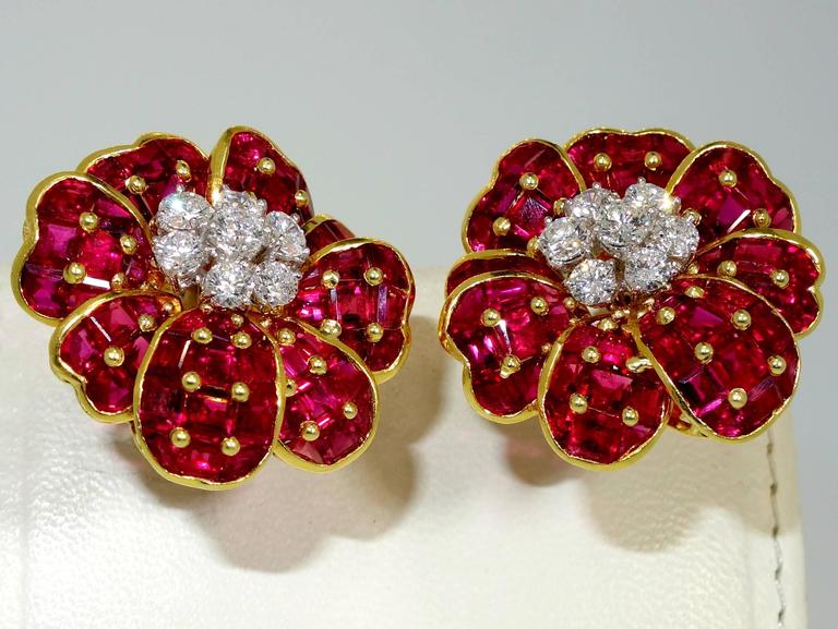 Oscar Heyman ruby diamond gold earrings For Sale at 1stDibs