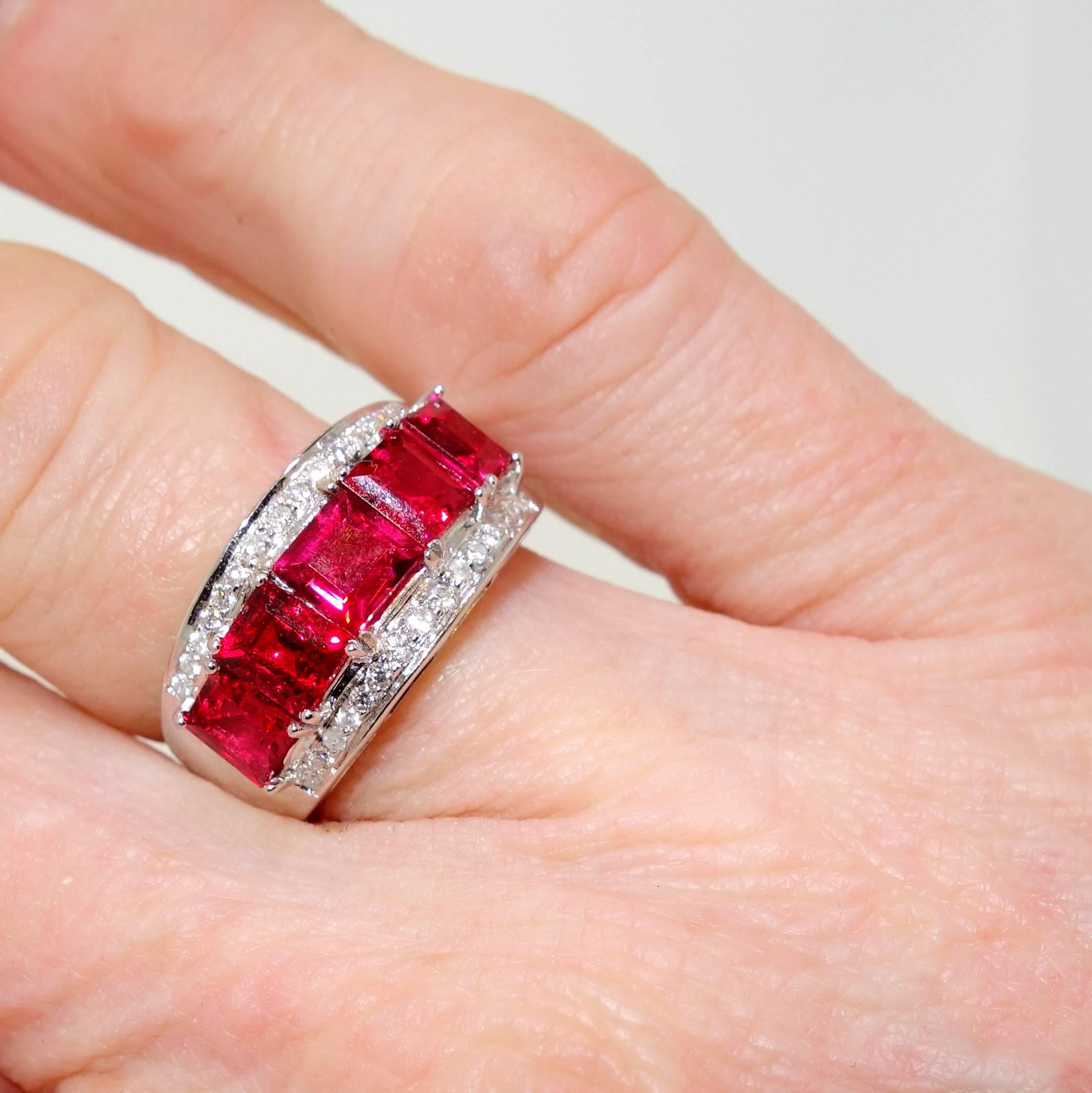 Women's Diamond and Natural Fine Burma Spinel Band Ring