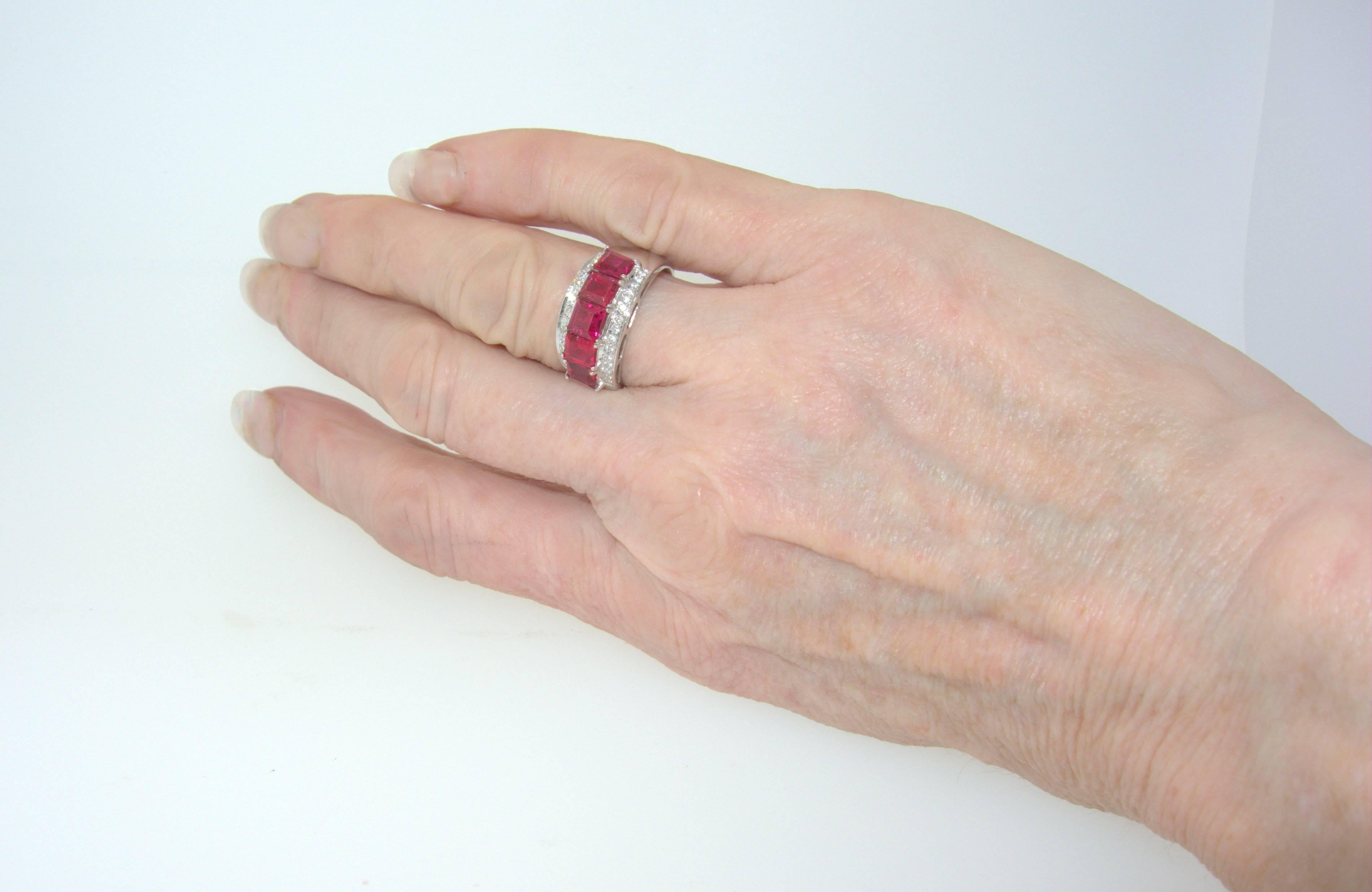 Diamond and Natural Fine Burma Spinel Band Ring 2