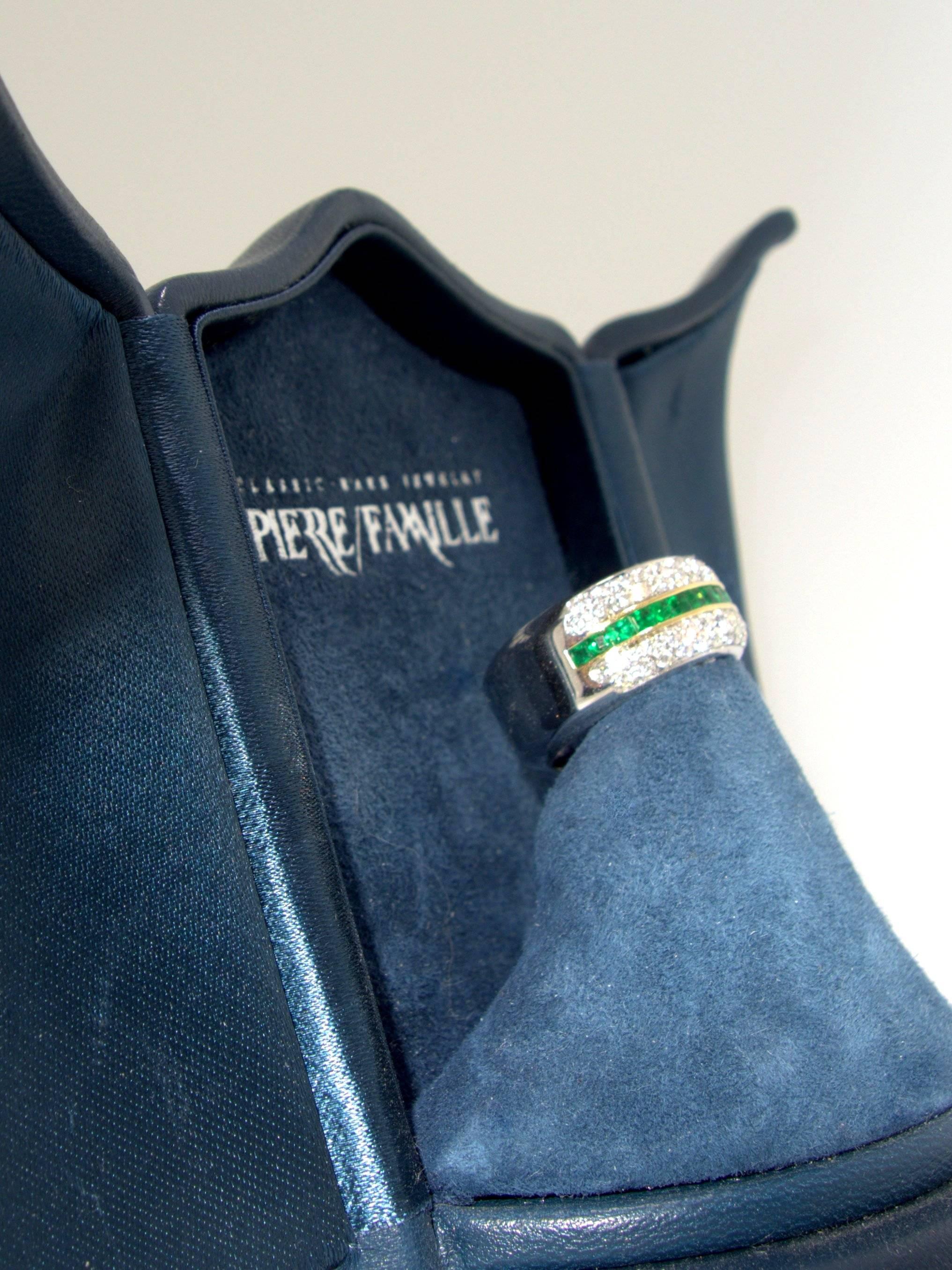 Contemporary Fine Emerald and Diamond Half Band Ring
