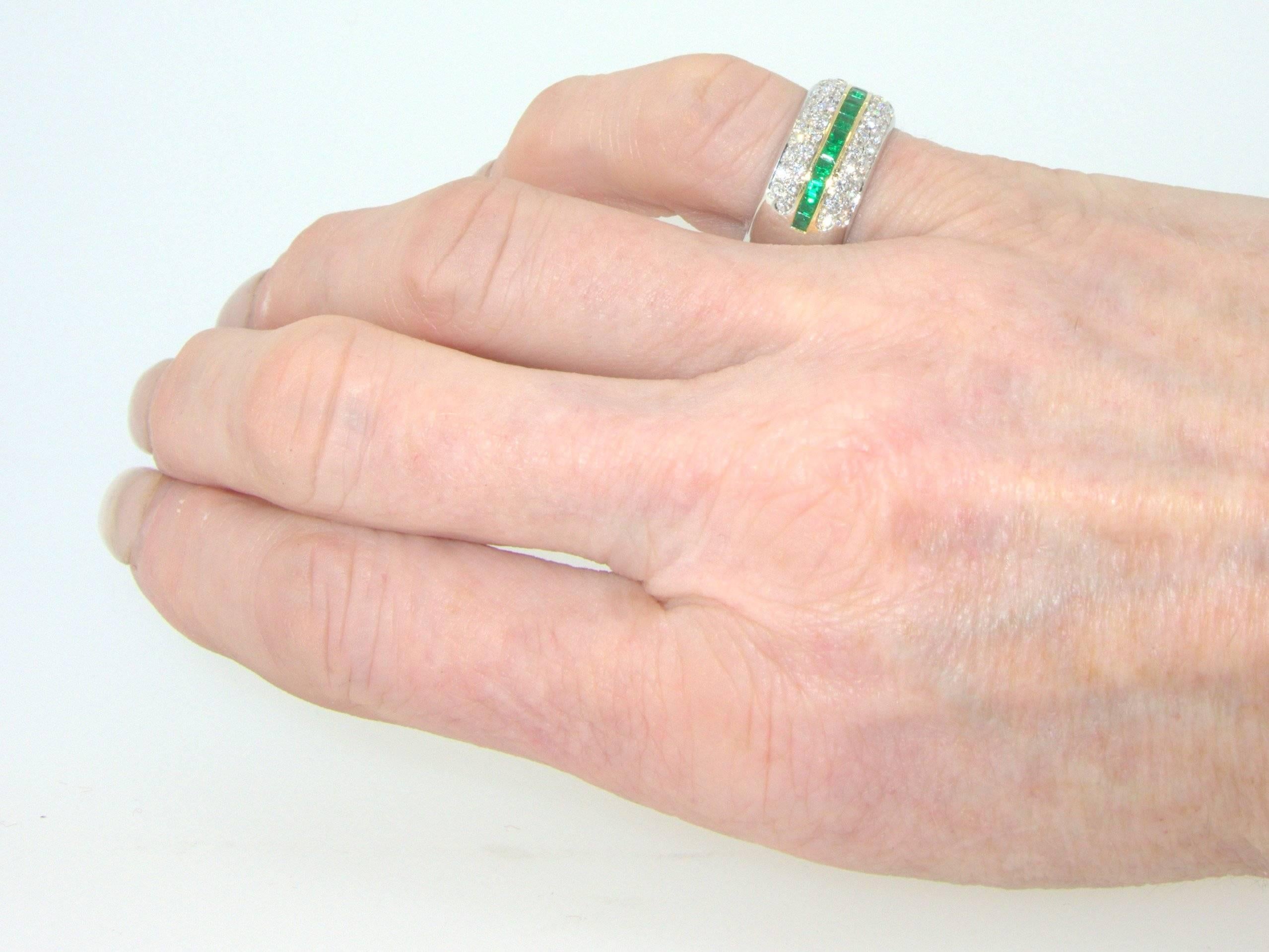 Fine Emerald and Diamond Half Band Ring In Excellent Condition In Aspen, CO