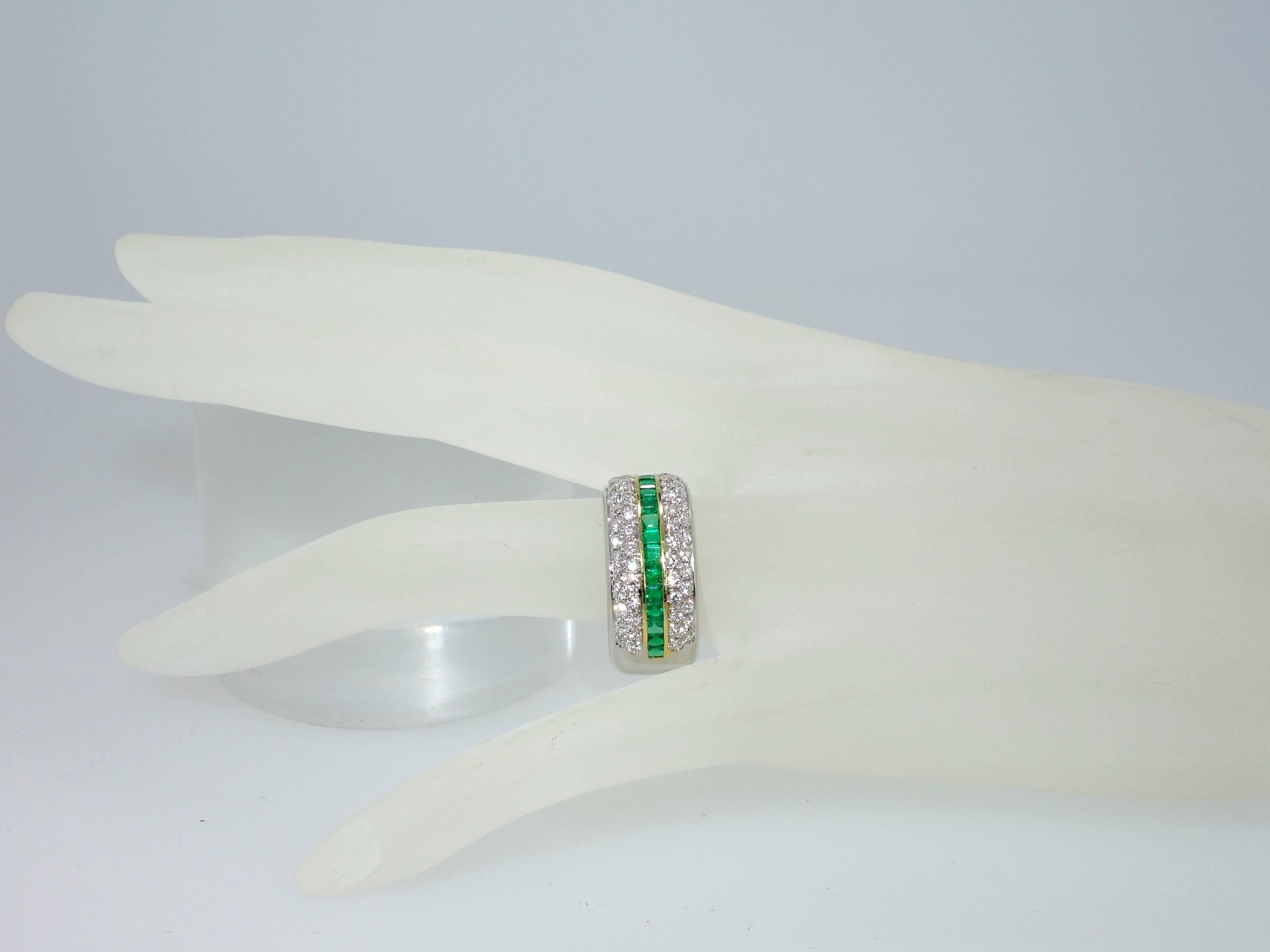 Women's Fine Emerald and Diamond Half Band Ring