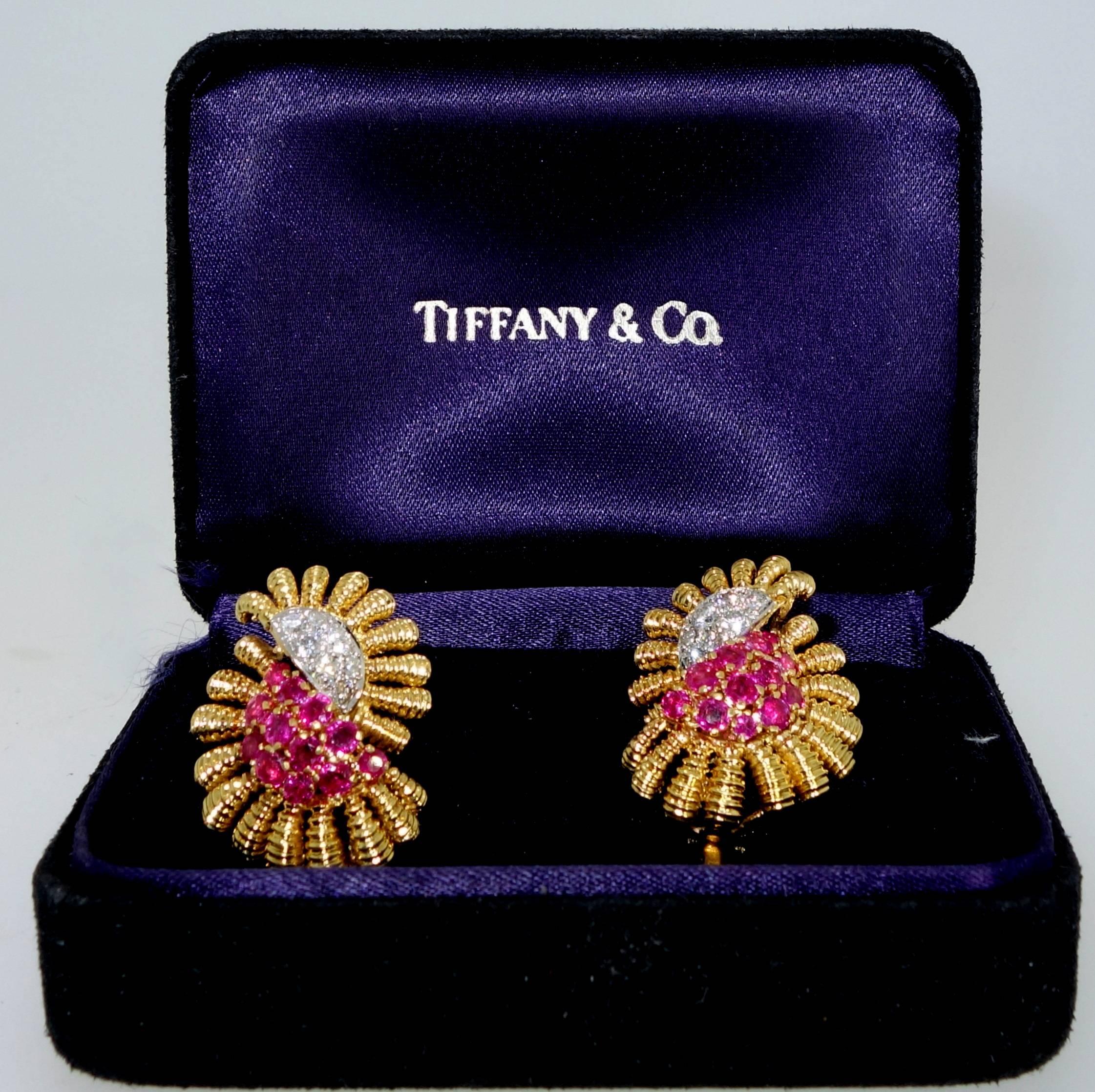 Tiffany & Co. Burma Ruby Diamond Platinum Earrings 1