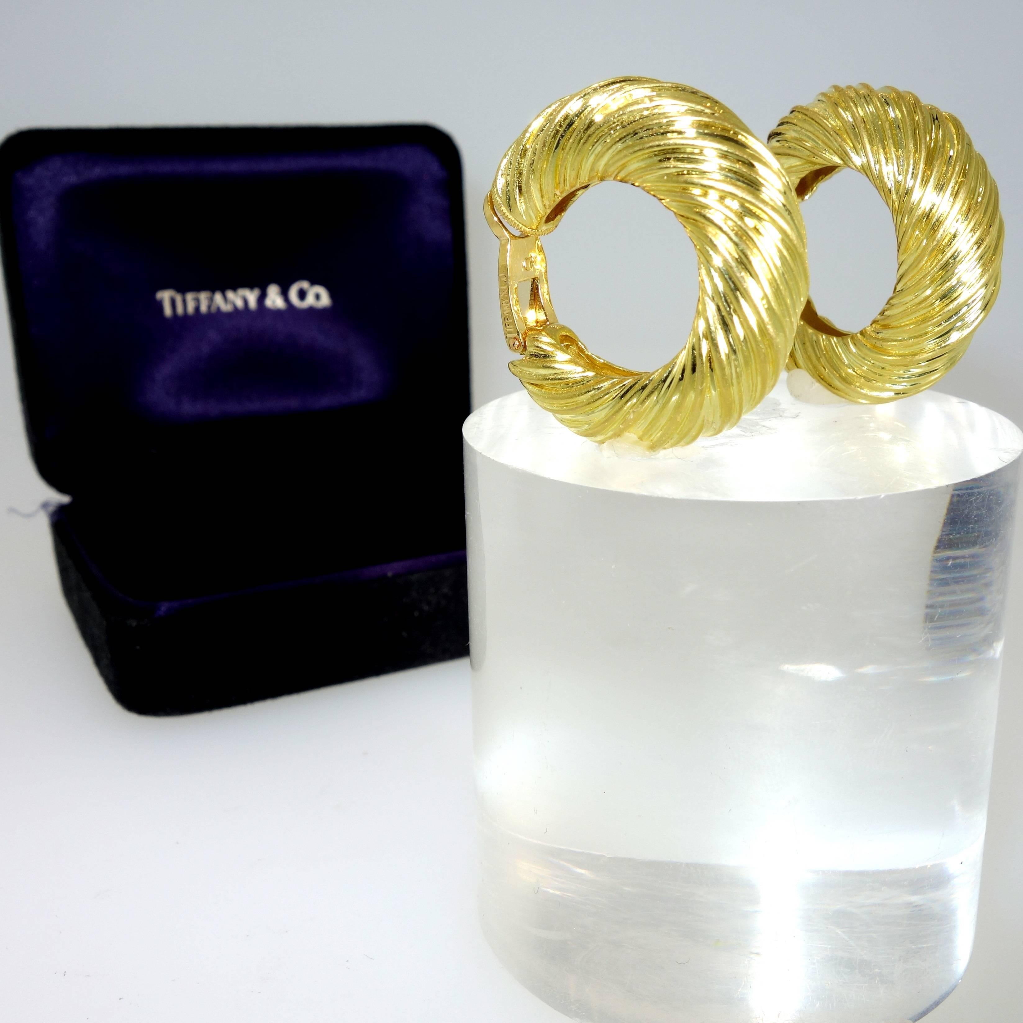 Tiffany & Co. France Stylized Gold Hoop Earrings 1